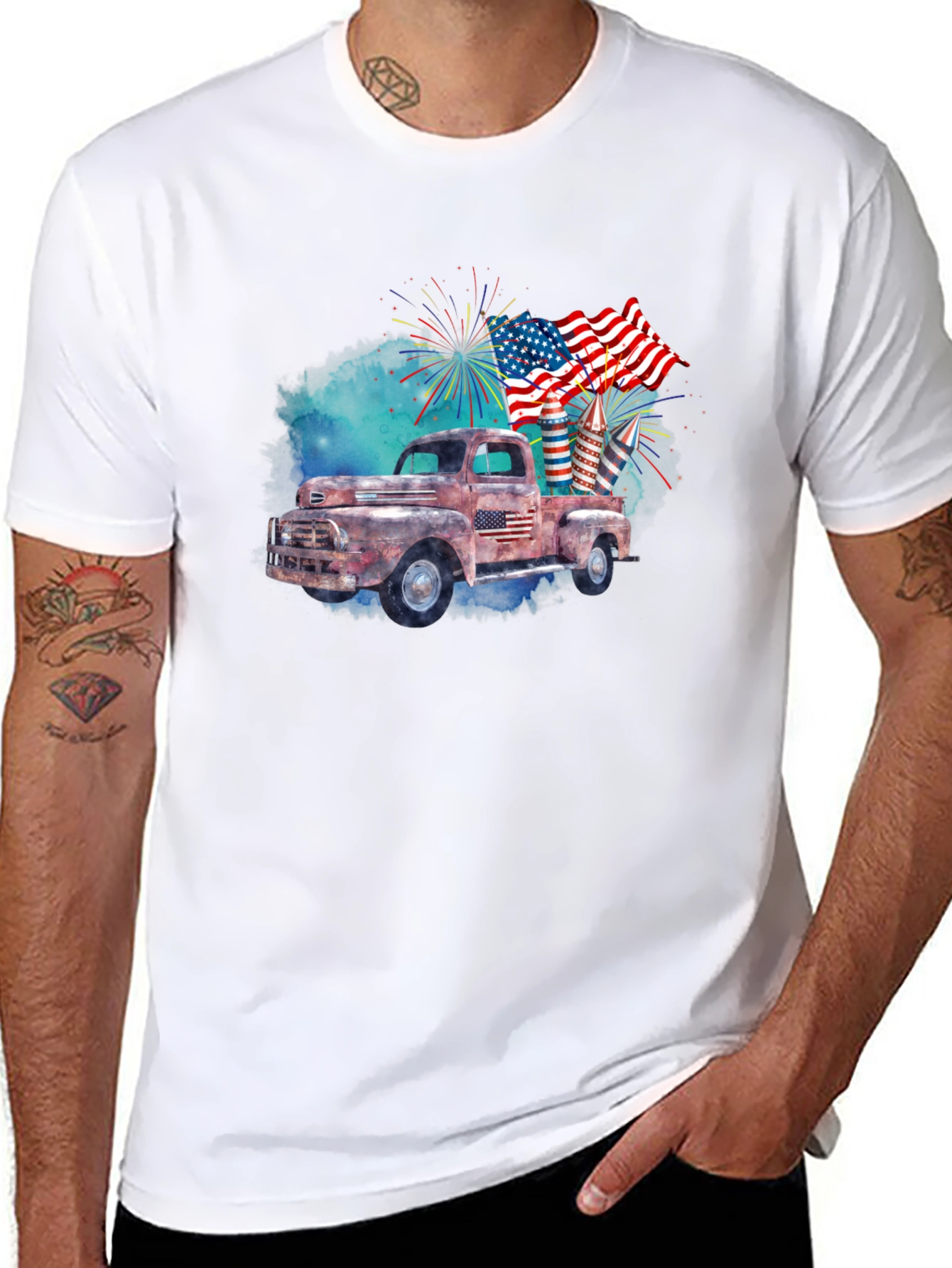 Rustic American Flag Truck T-Shirt