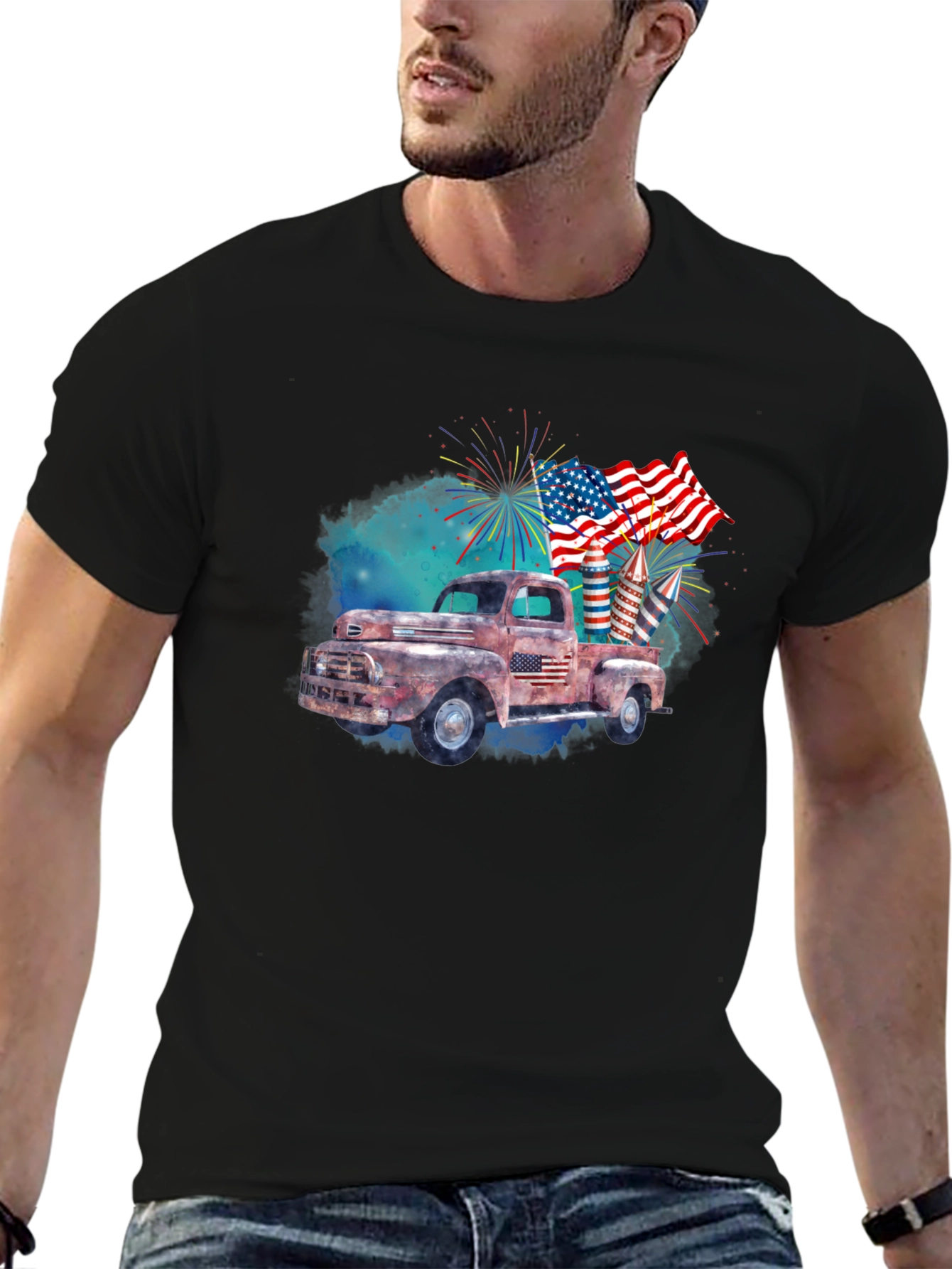Rustic American Flag Truck T-Shirt