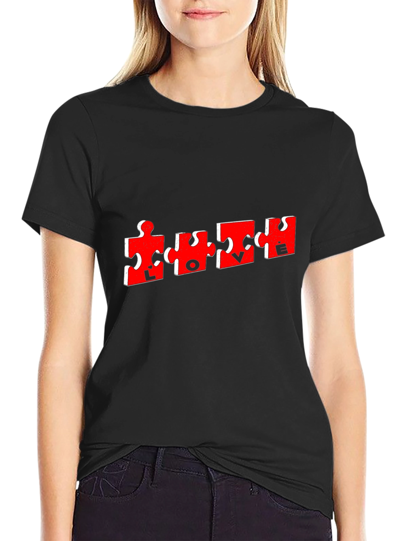 Puzzle Piece Love T-Shirt - Mens Black Tee