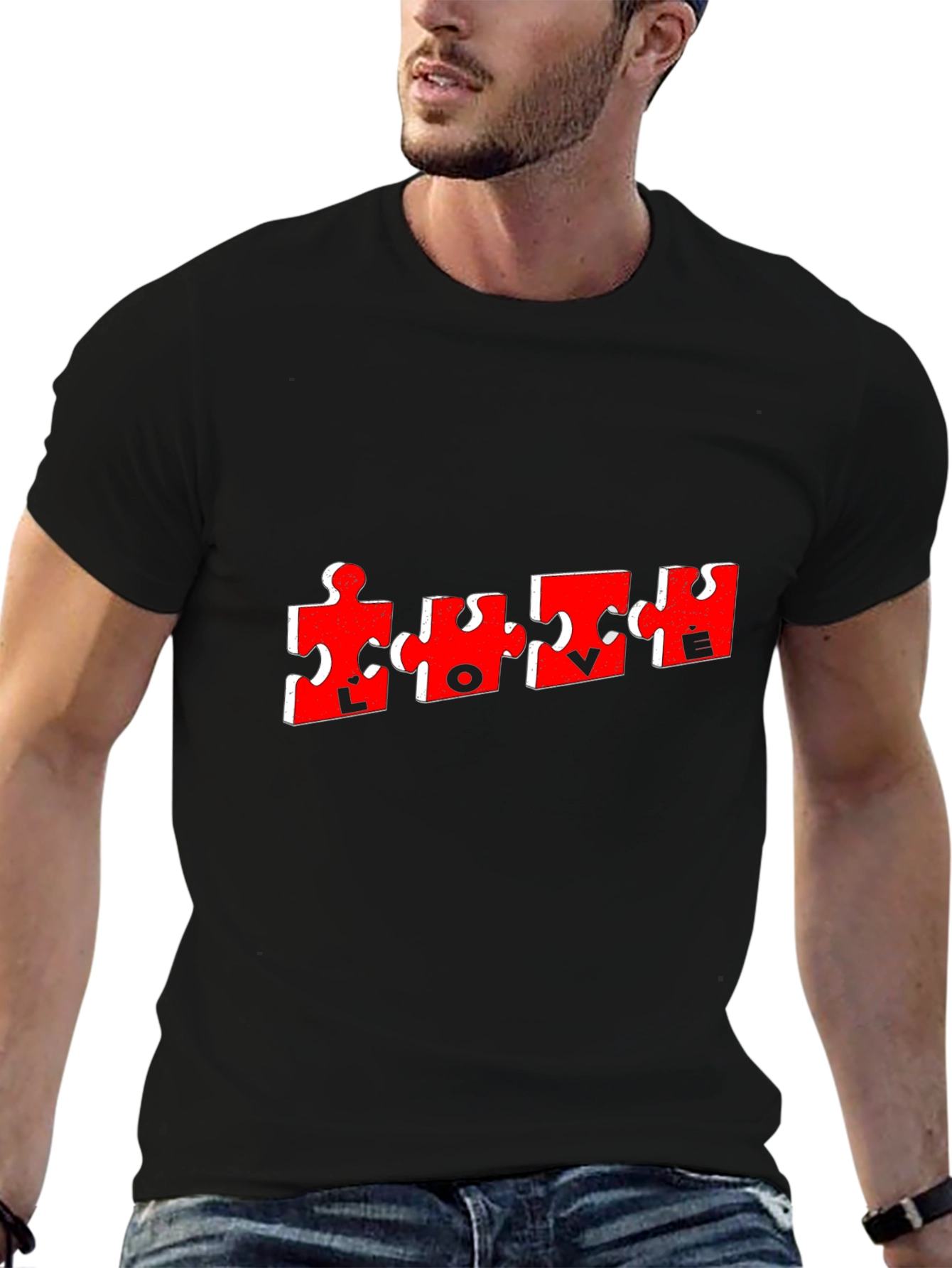 Puzzle Piece Love T-Shirt - Mens Black Tee