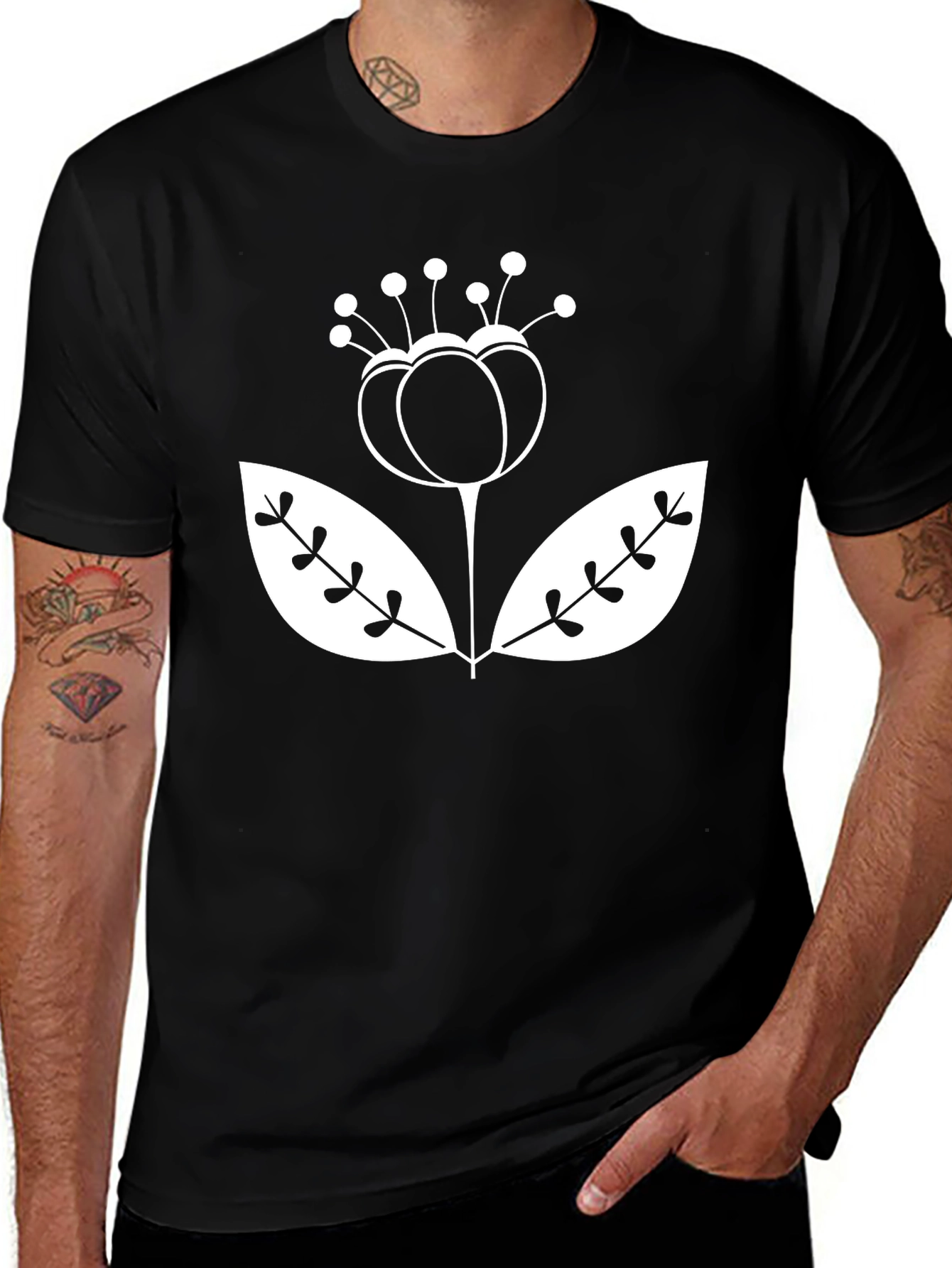 Stylish Floral Graphic Tee - Black