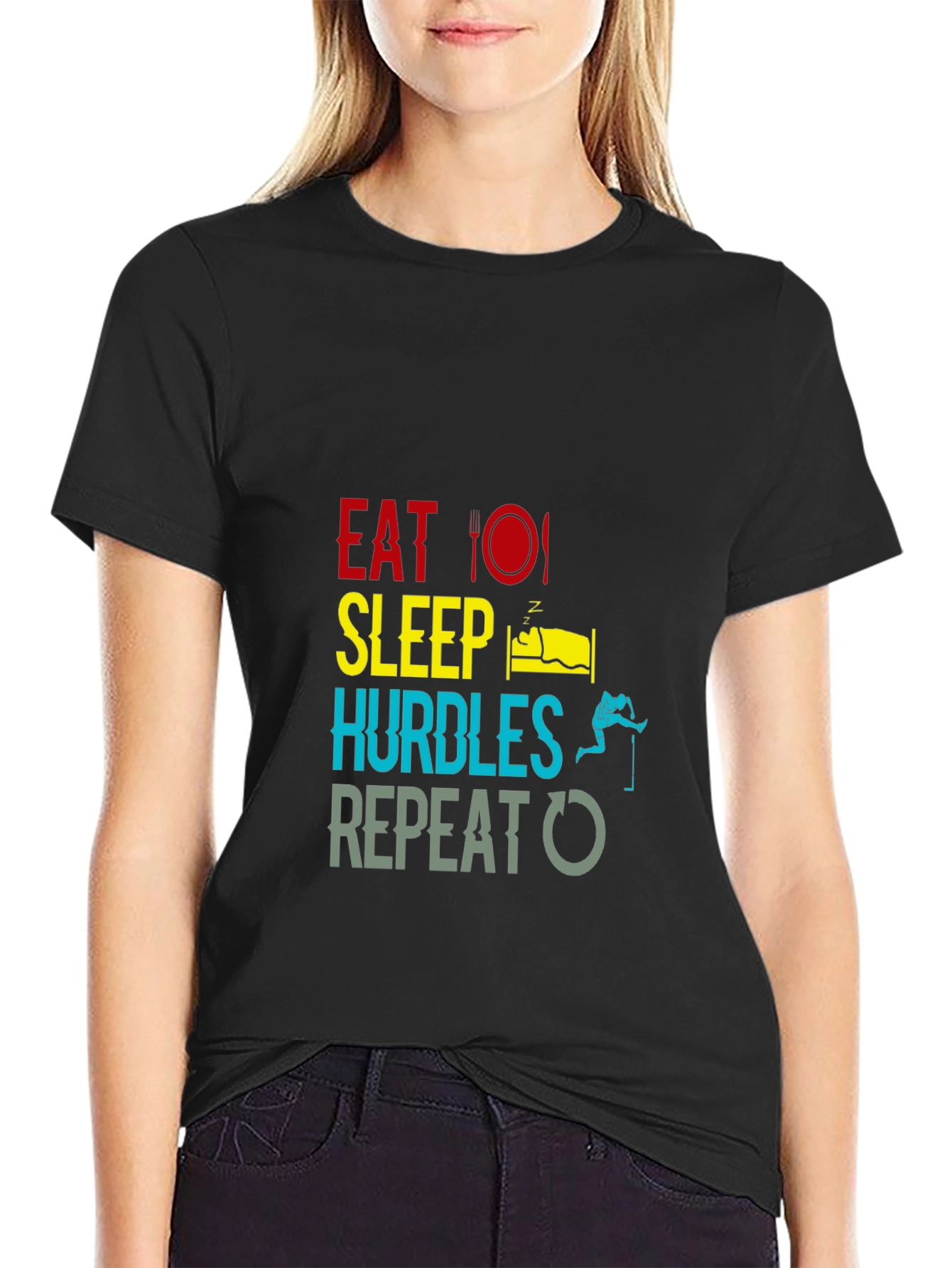Eat Sleep Hurdles Repeat Black T-Shirt