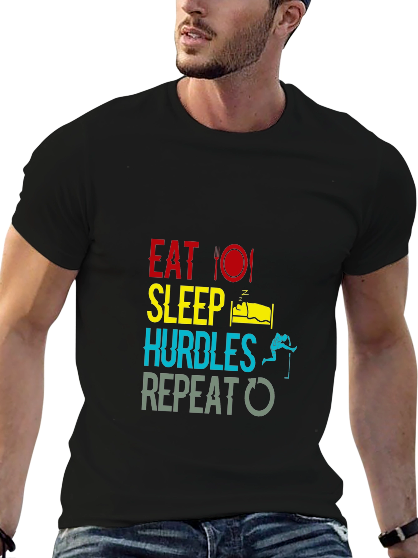Eat Sleep Hurdles Repeat Black T-Shirt
