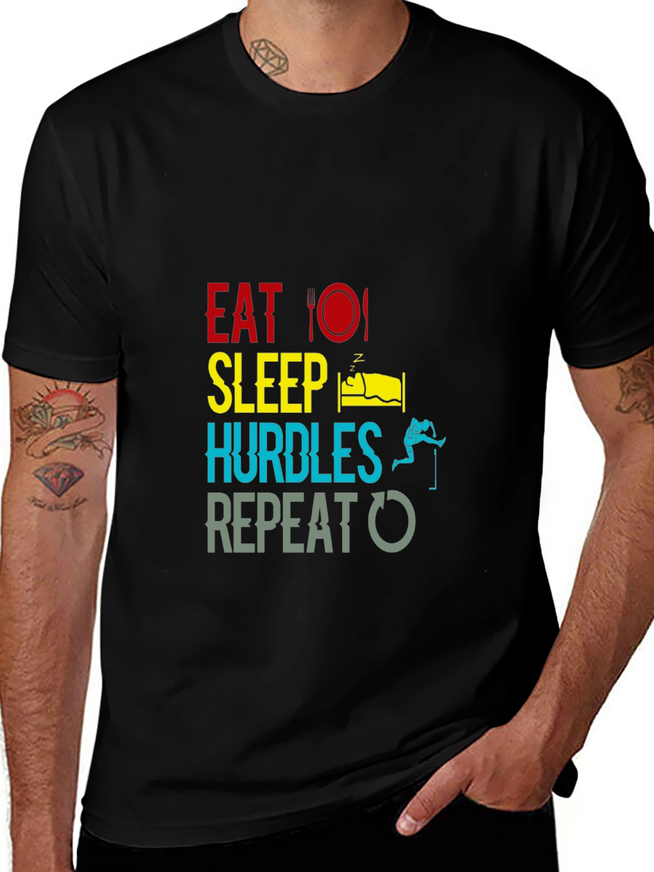 Eat Sleep Hurdles Repeat Black T-Shirt
