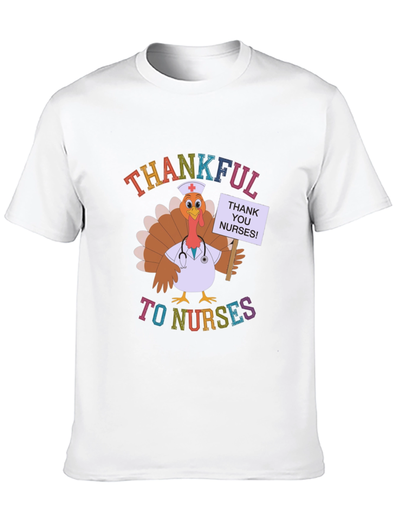 Thankful to Nurses Turkey Thanksgiving Black T-Shirt