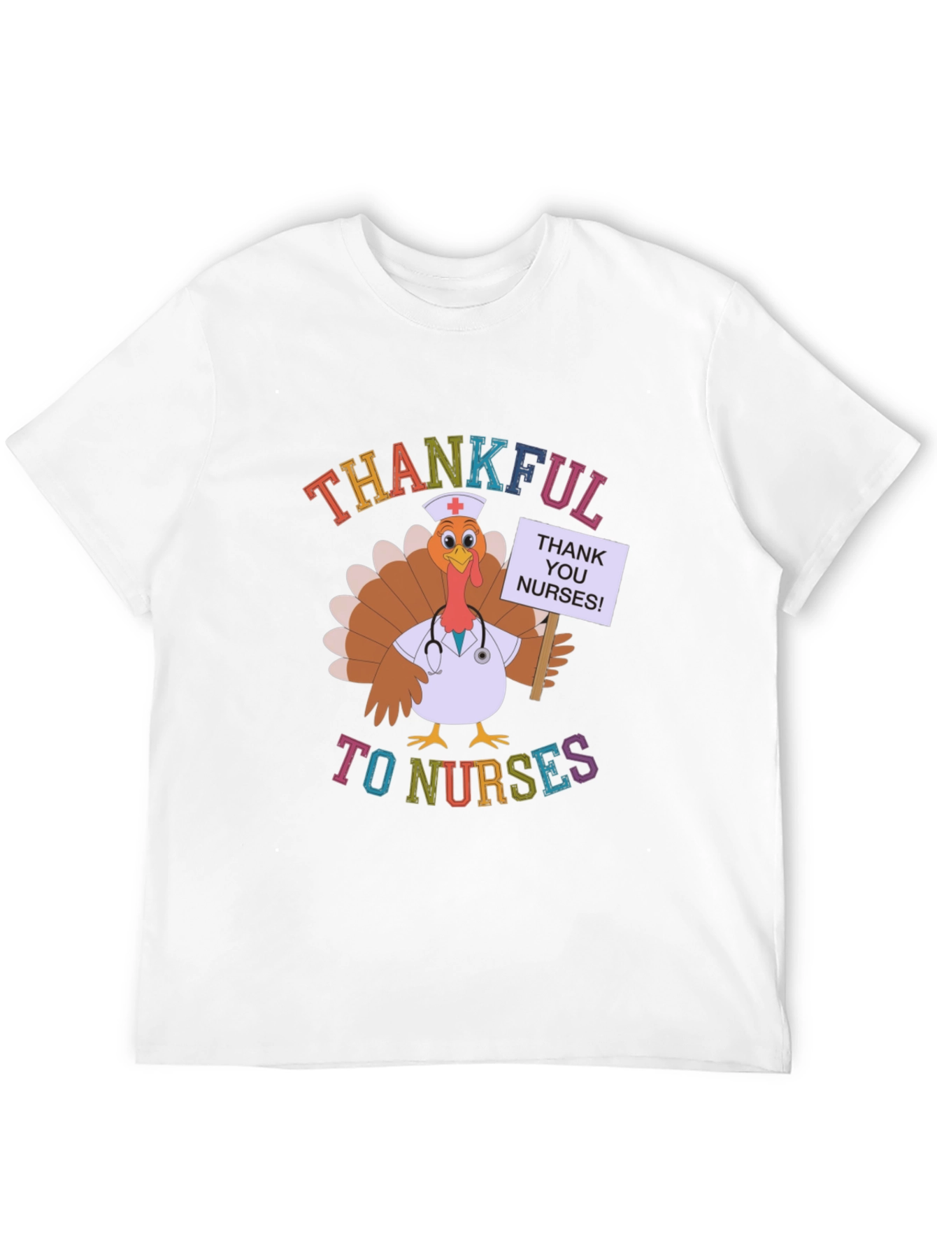 Thankful to Nurses Turkey Thanksgiving Black T-Shirt