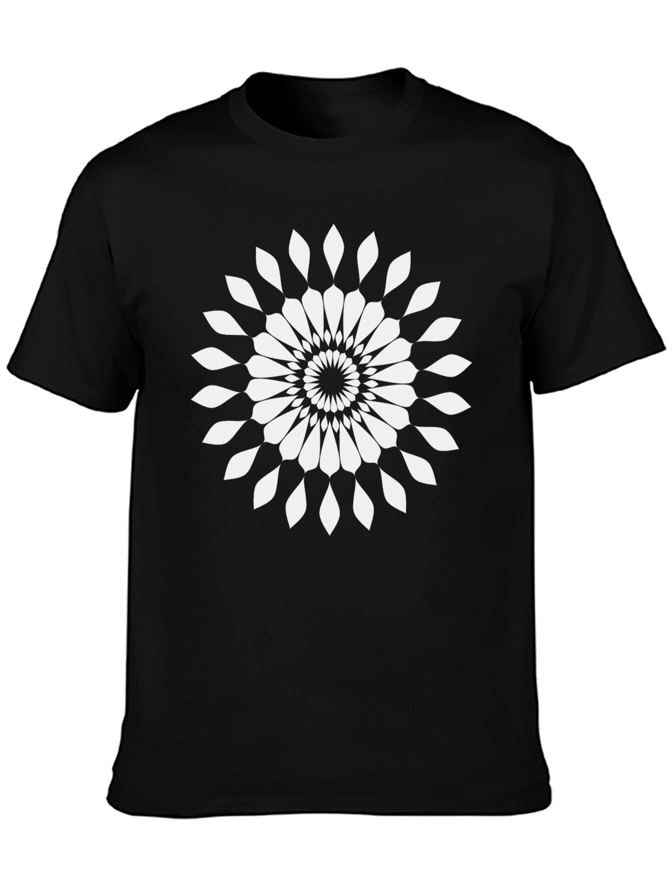 Black T-Shirt with White Geometric Floral Design