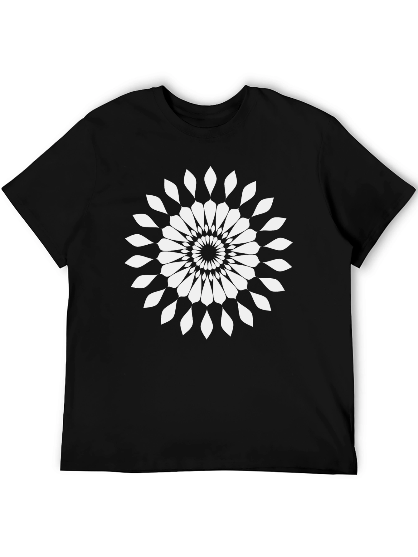 Black T-Shirt with White Geometric Floral Design