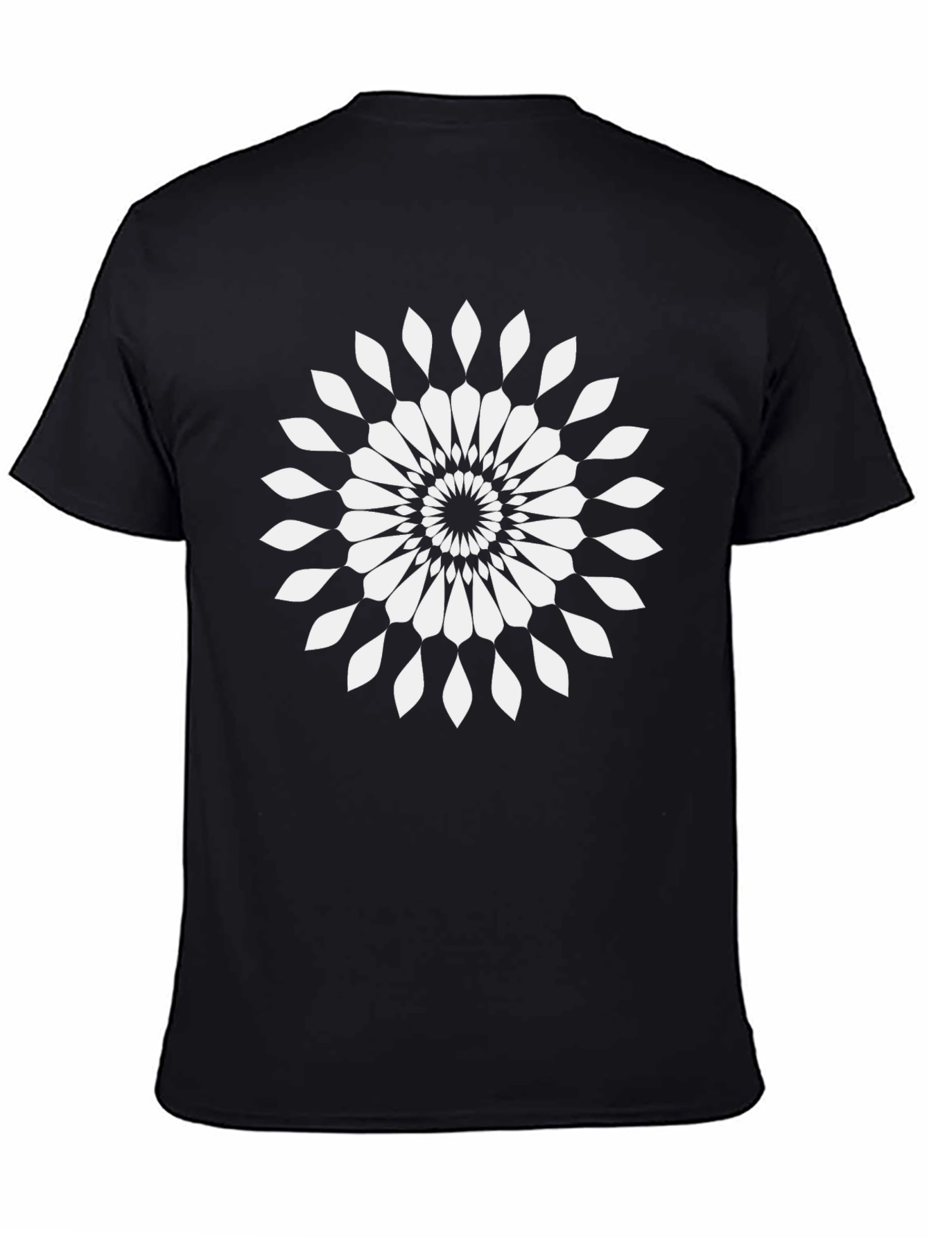 Black T-Shirt with White Geometric Floral Design