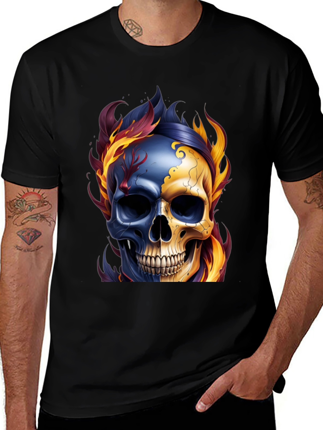 Fiery Skull Graphic Tee - Mens Black T-Shirt