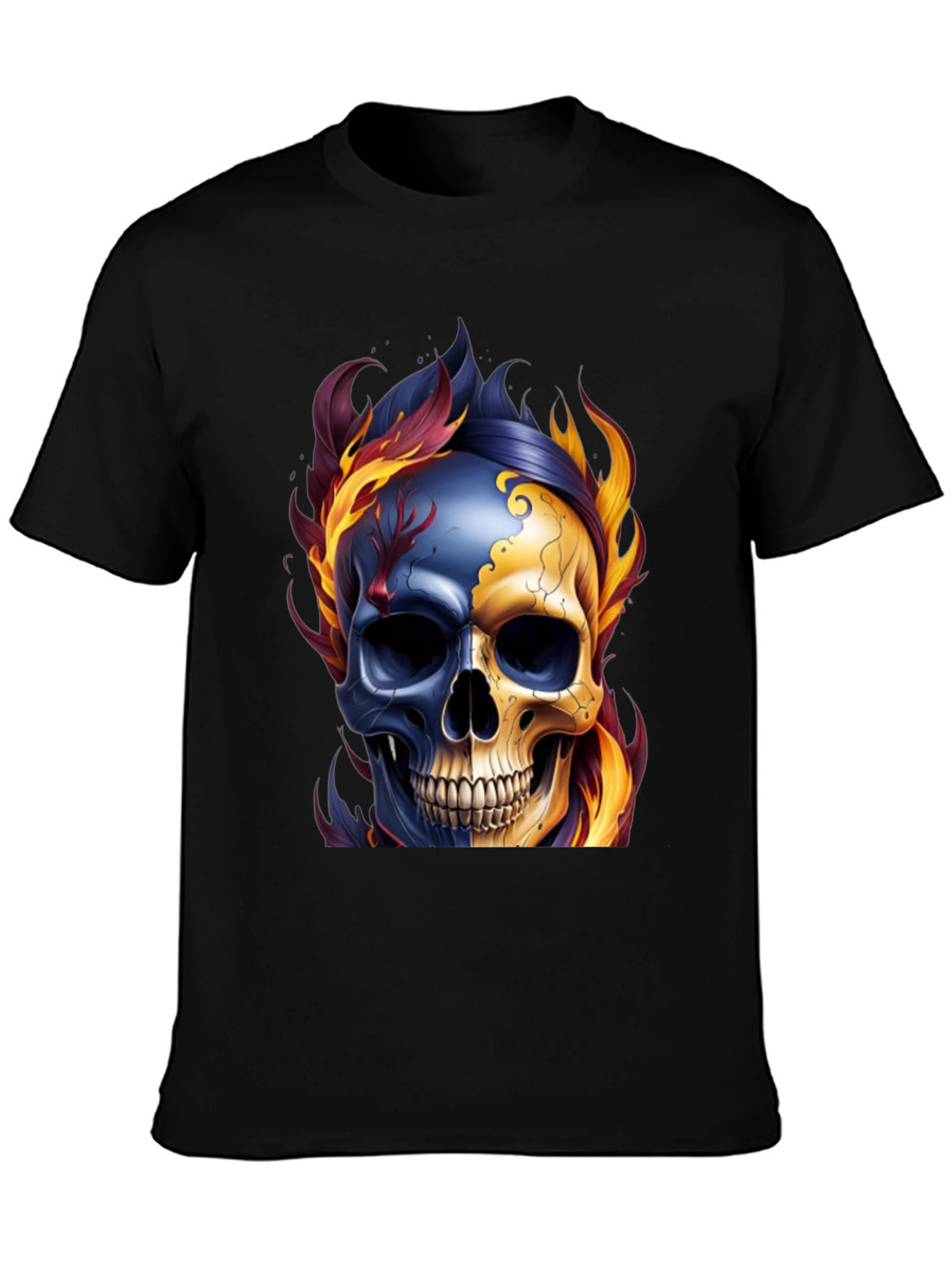 Fiery Skull Graphic Tee - Mens Black T-Shirt