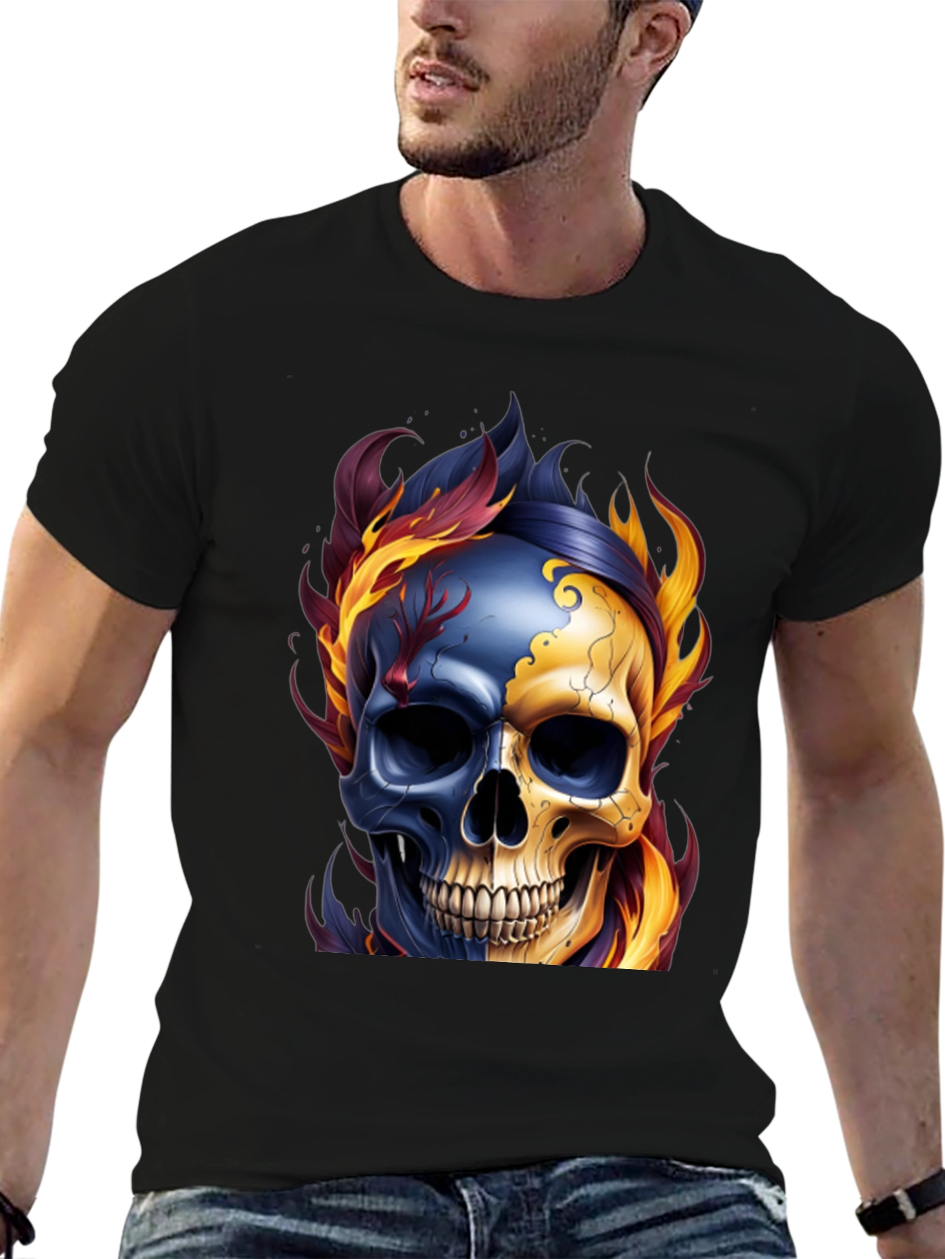 Fiery Skull Graphic Tee - Mens Black T-Shirt