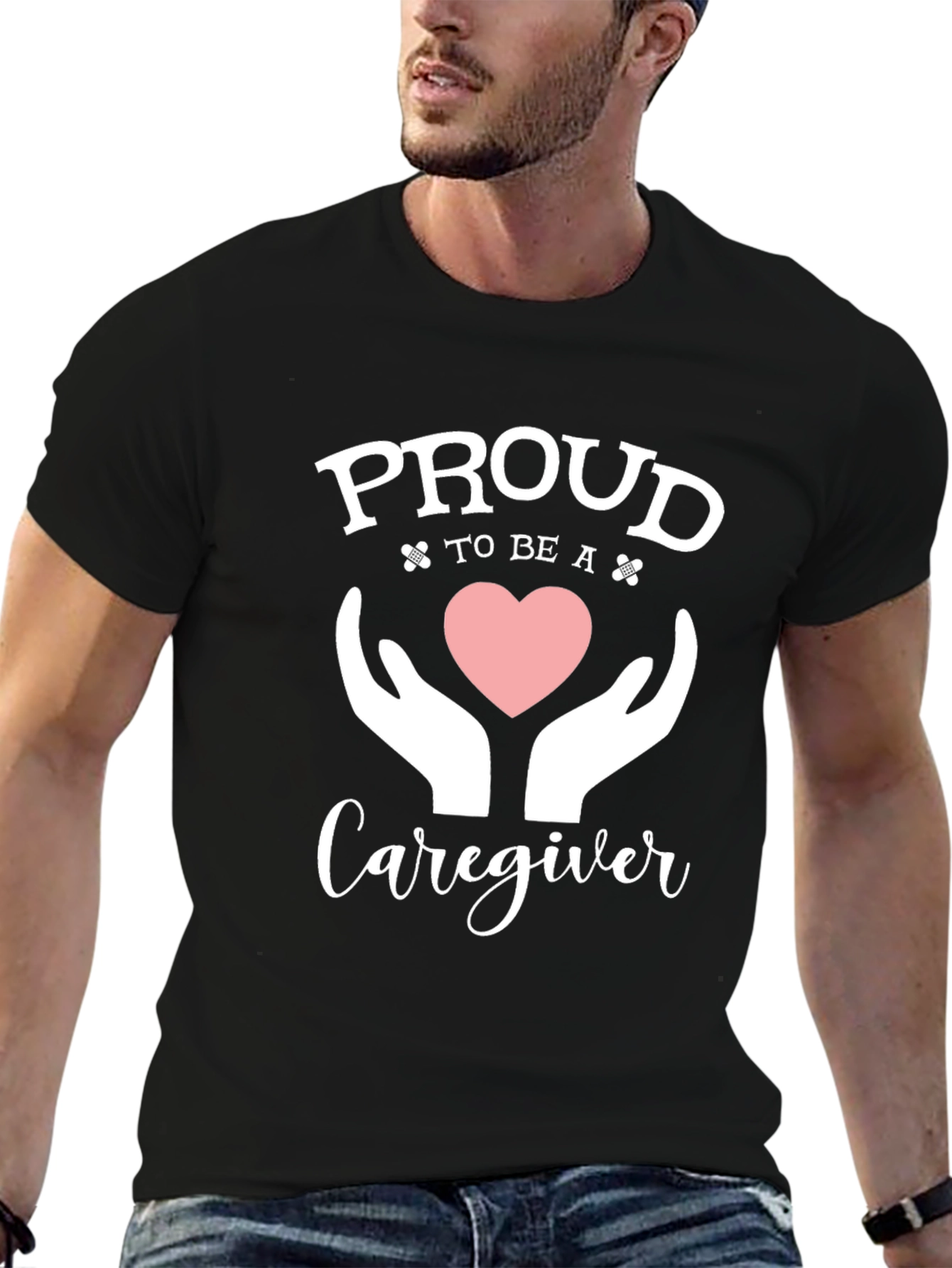 Proud Caregiver T-Shirt - Heart & Hands Design