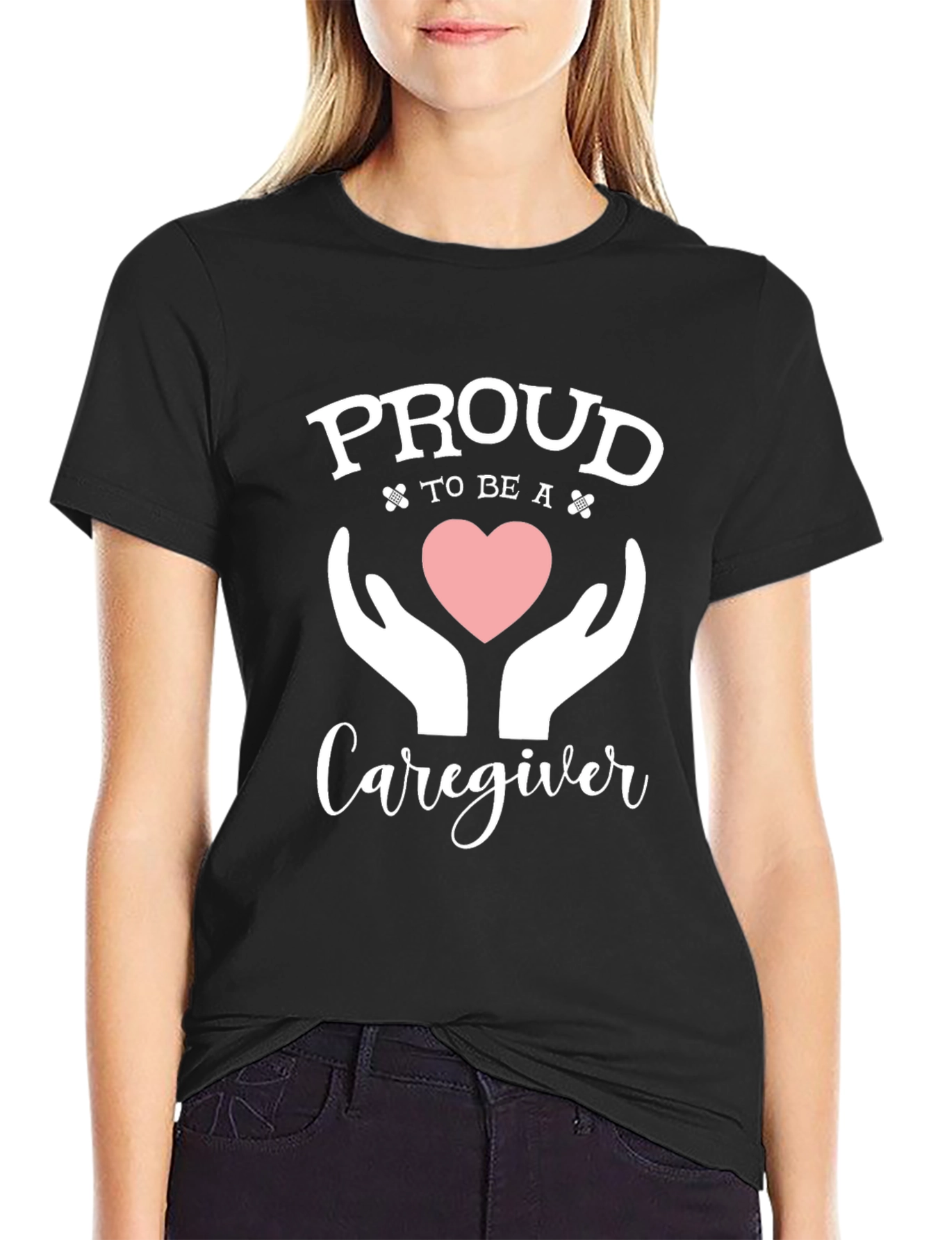 Proud Caregiver T-Shirt - Heart & Hands Design