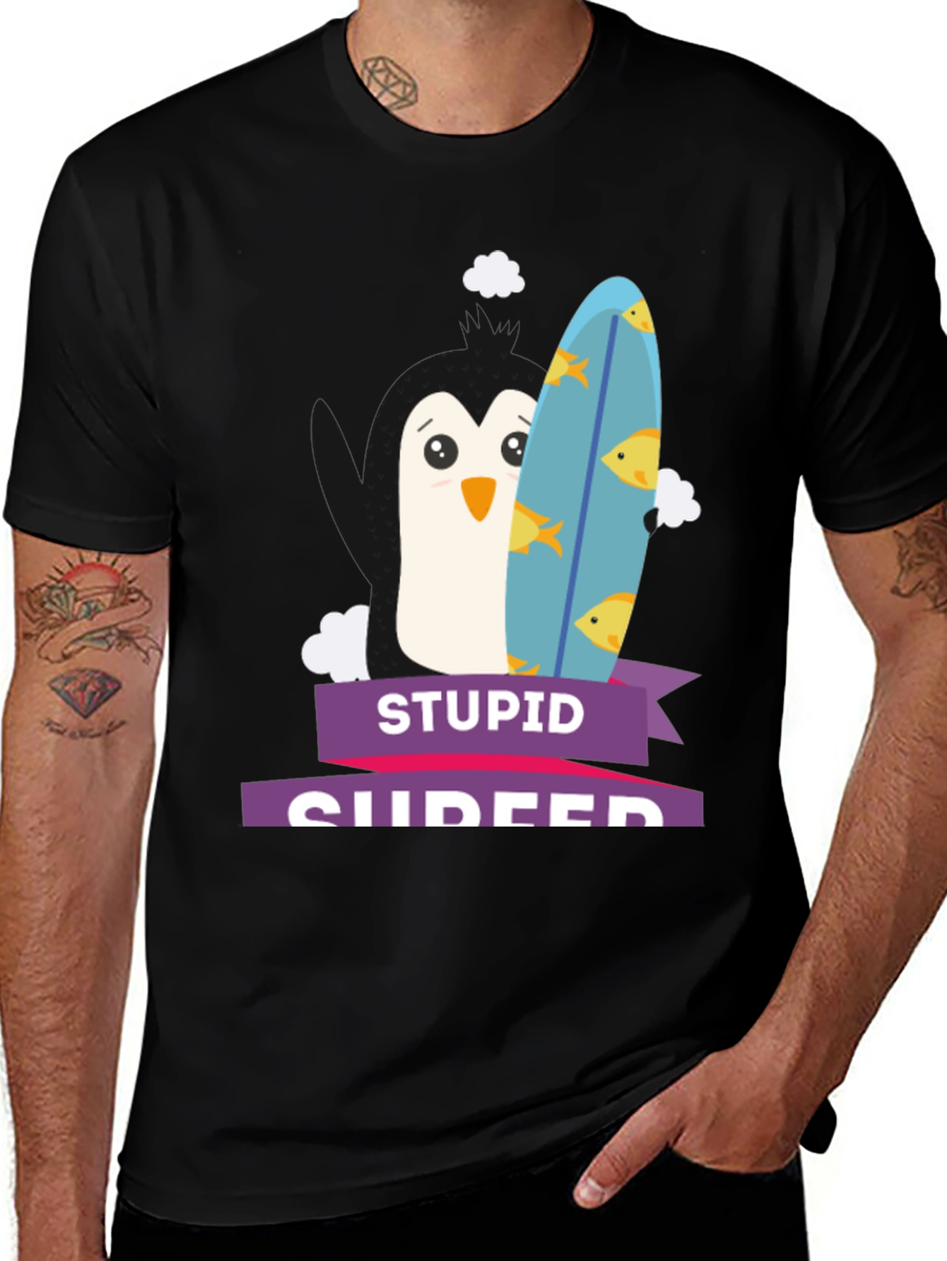 Stupid Surfer T-Shirt - Penguin Graphic Tee