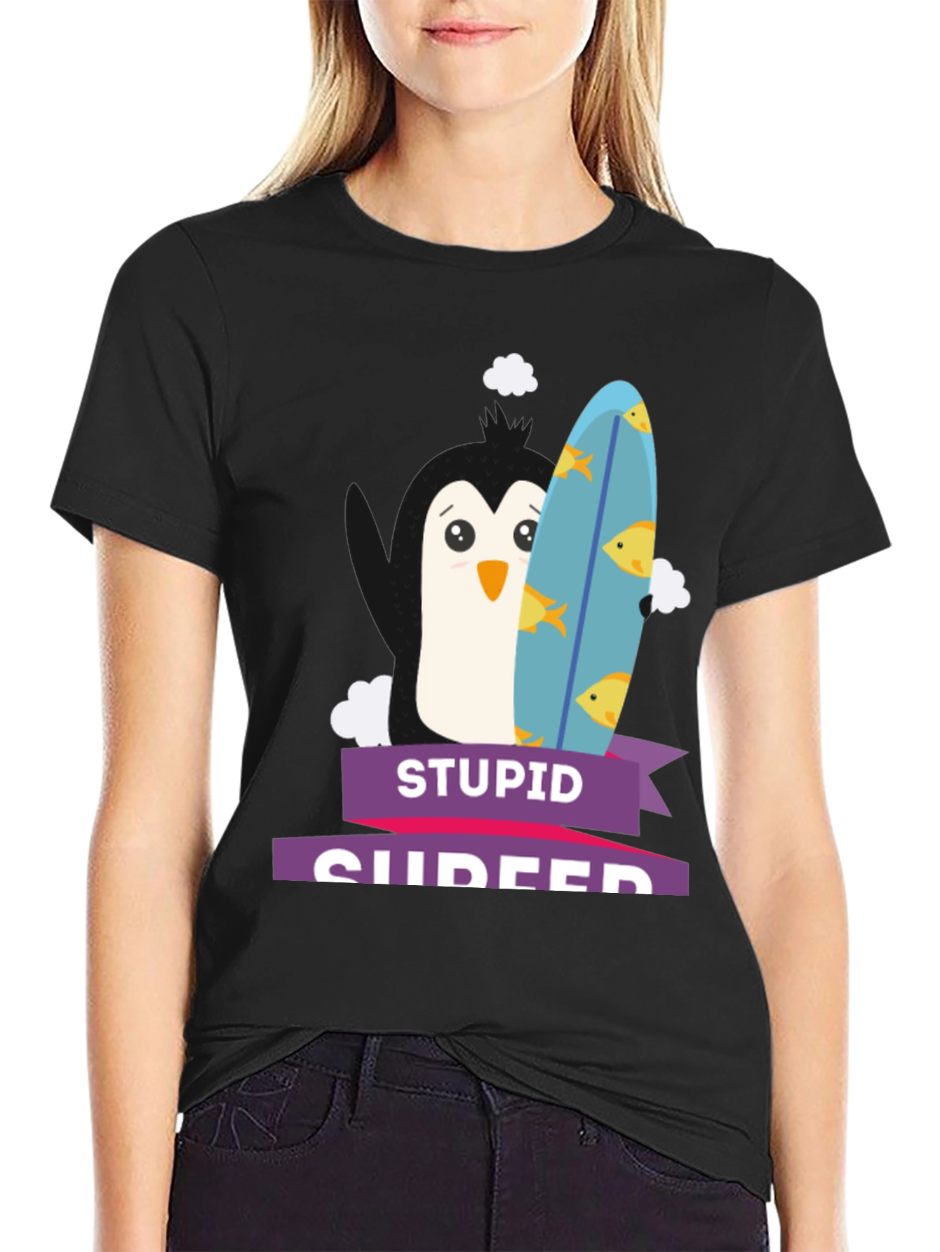 Stupid Surfer T-Shirt - Penguin Graphic Tee
