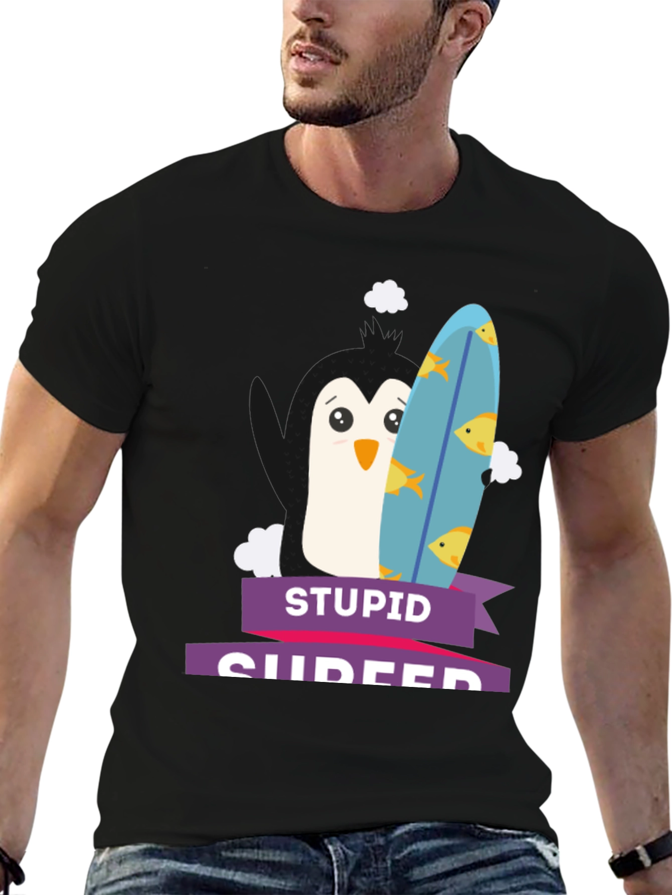 Stupid Surfer T-Shirt - Penguin Graphic Tee