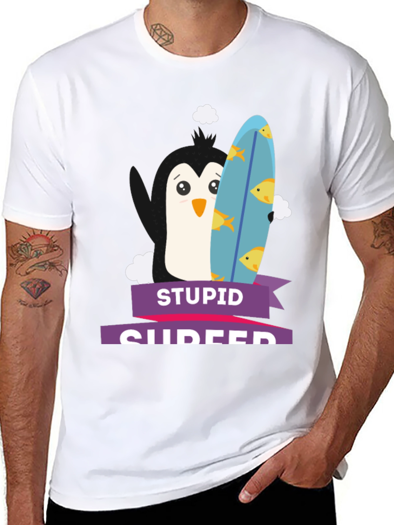 Stupid Surfer T-Shirt - Penguin Graphic Tee