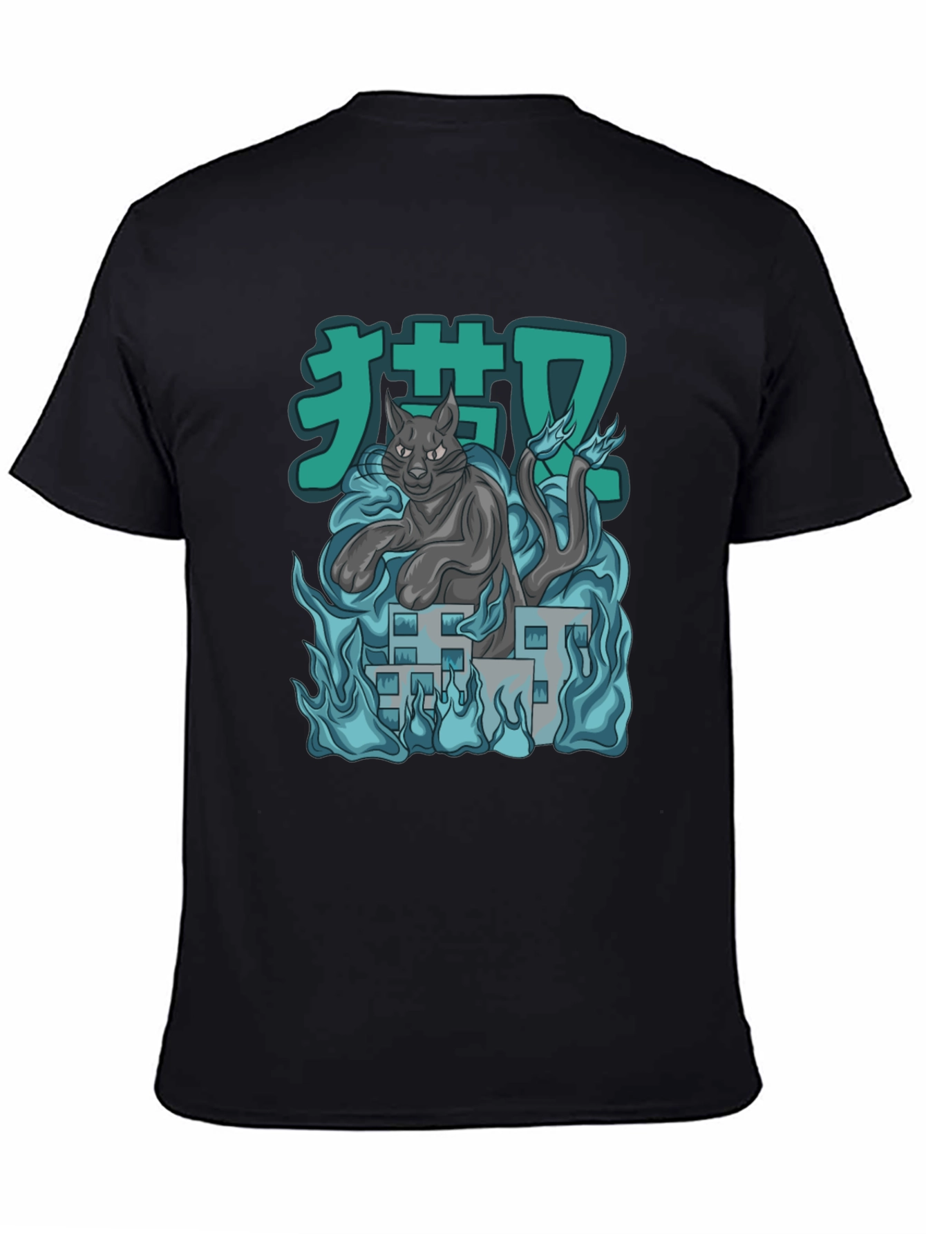 Anime Cat Black T-Shirt