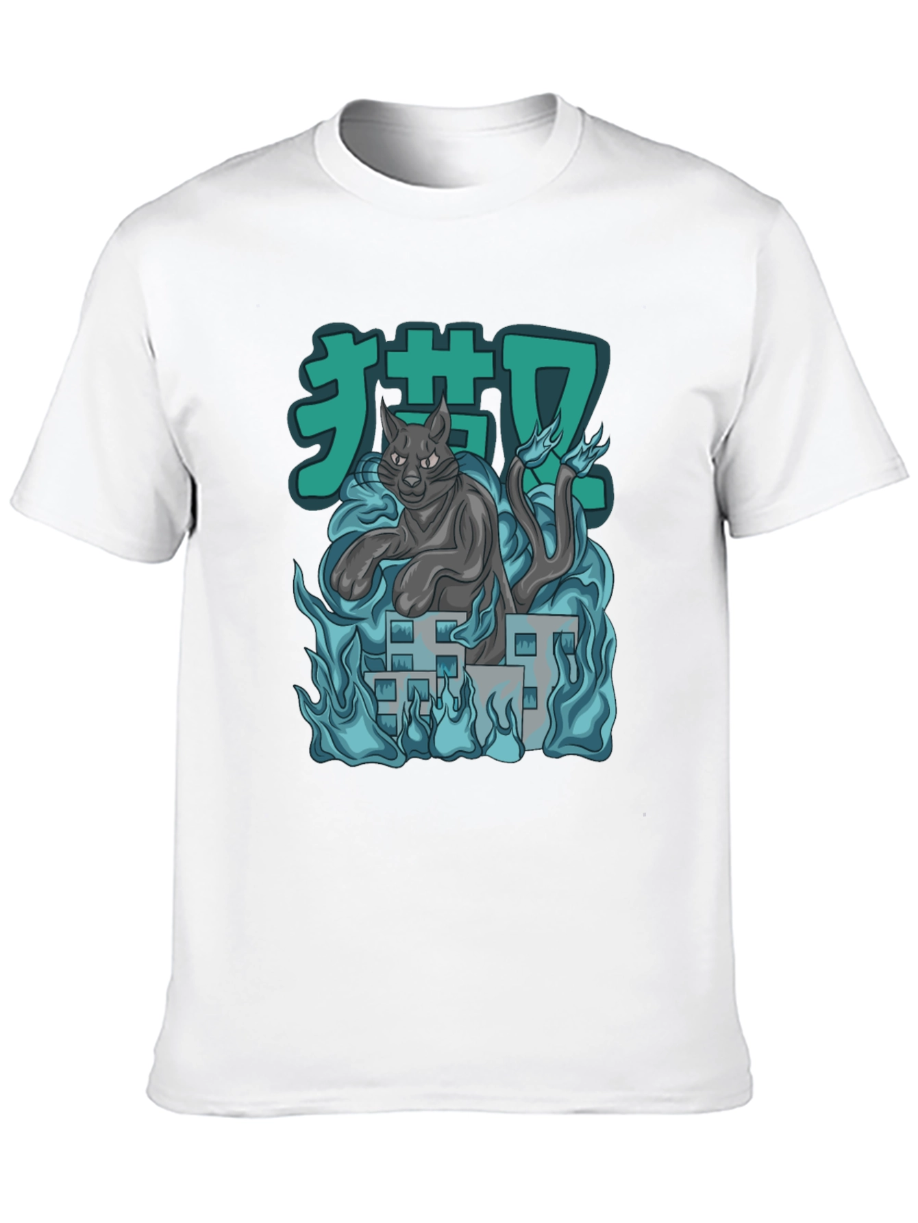 Anime Cat Black T-Shirt