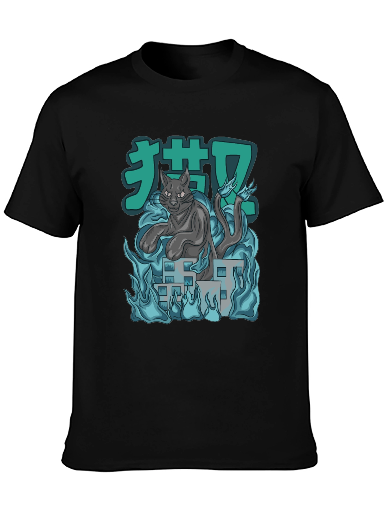 Anime Cat Black T-Shirt