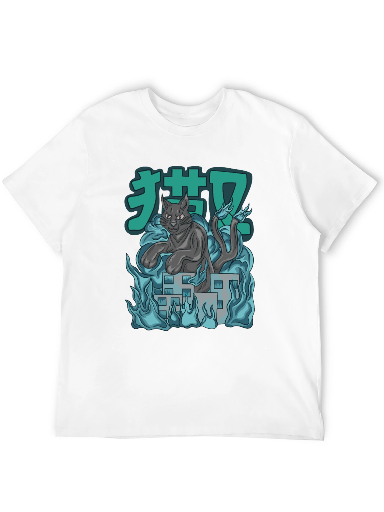 Anime Cat Black T-Shirt