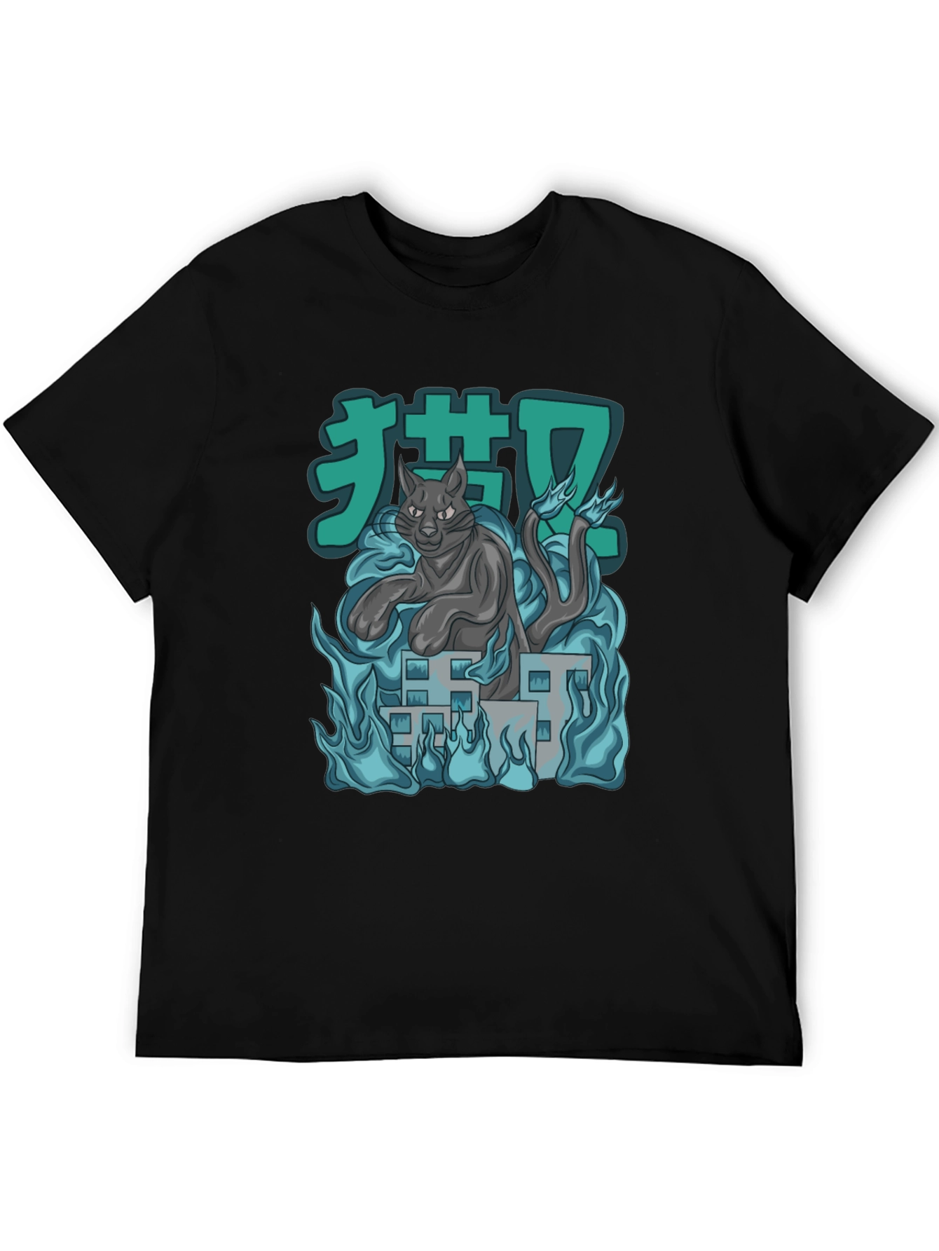 Anime Cat Black T-Shirt