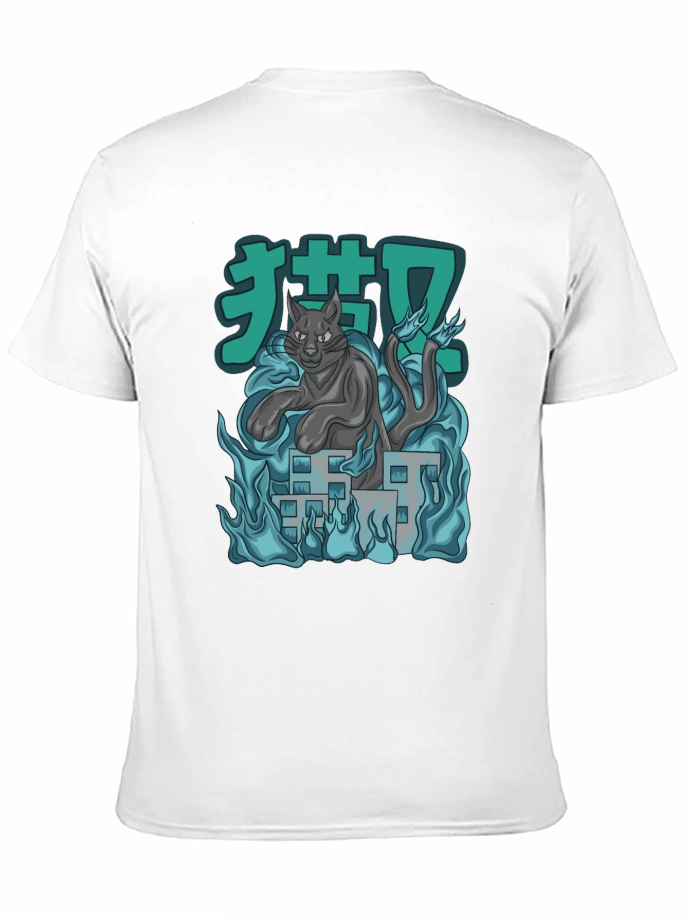 Anime Cat Black T-Shirt