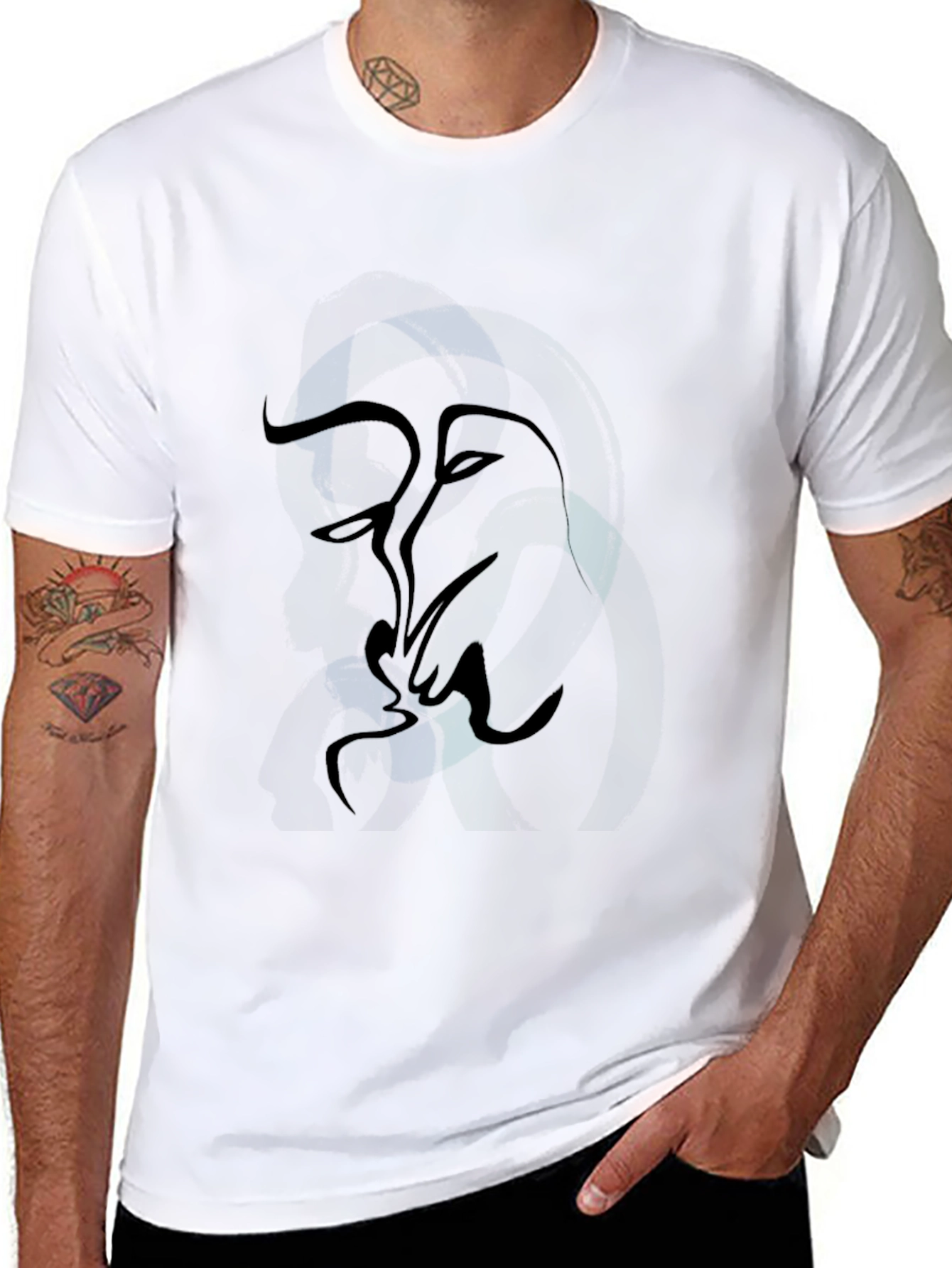 Abstract Kiss Black Graphic T-Shirt