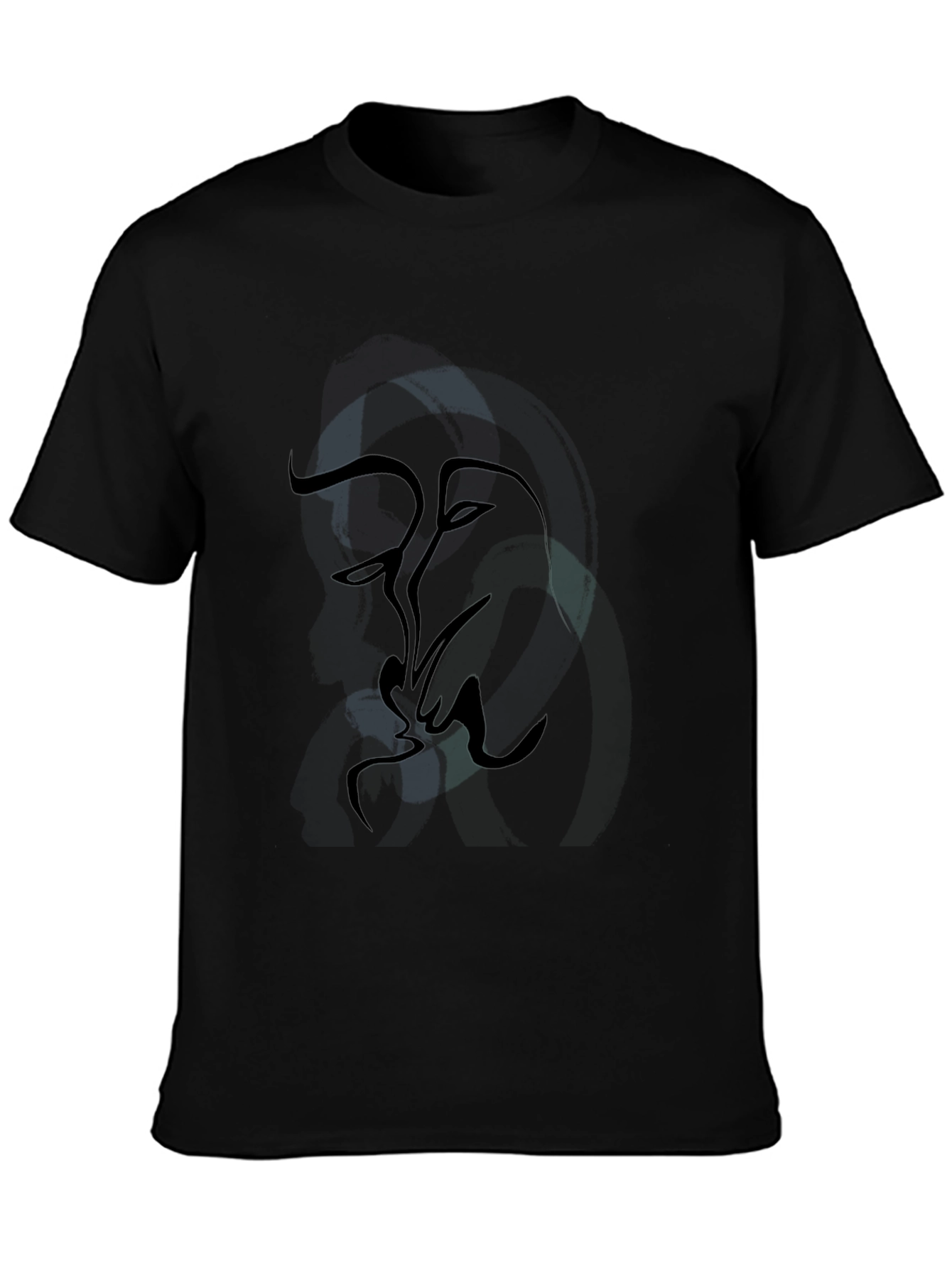 Abstract Kiss Black Graphic T-Shirt
