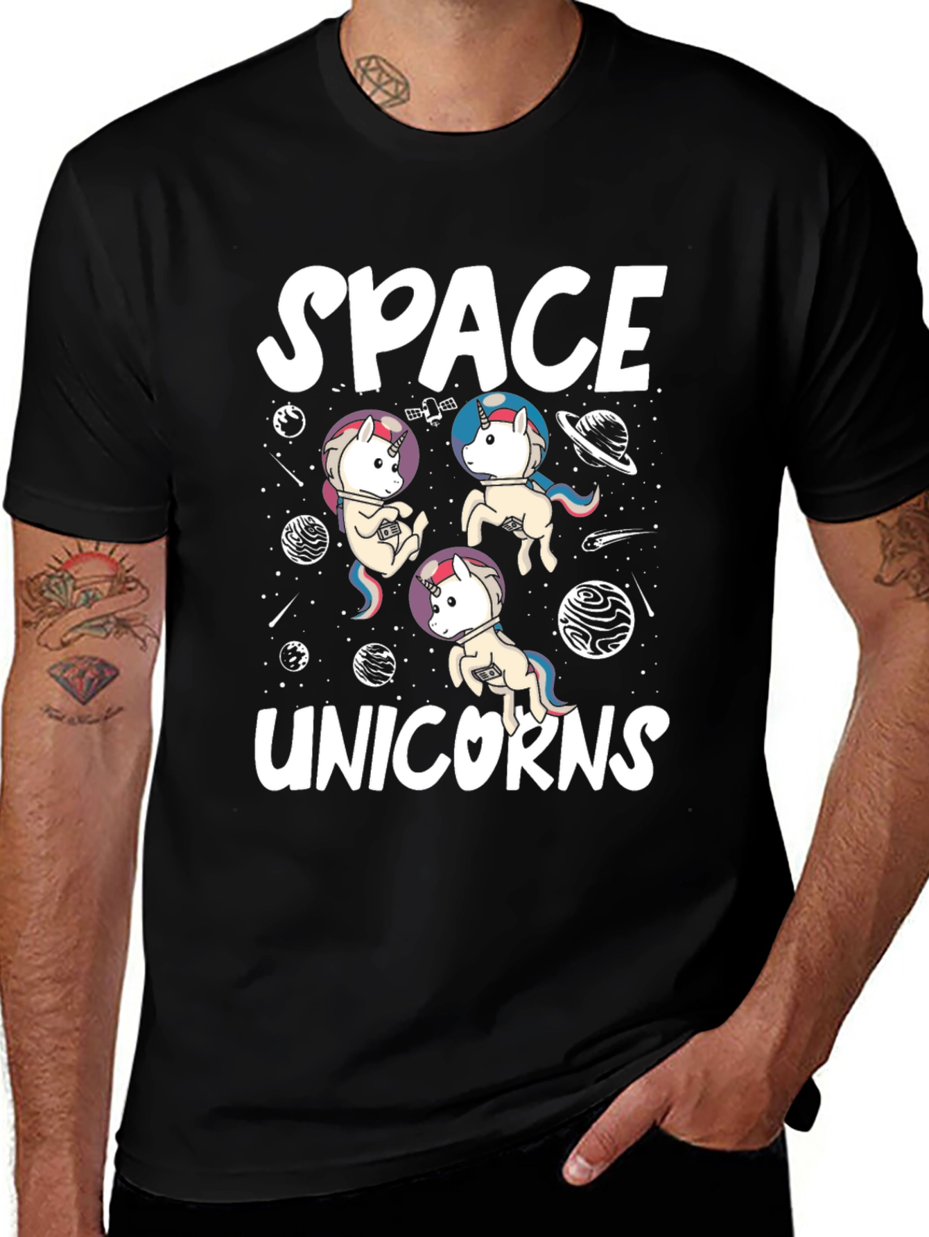 Space Unicorns Black Graphic T-Shirt