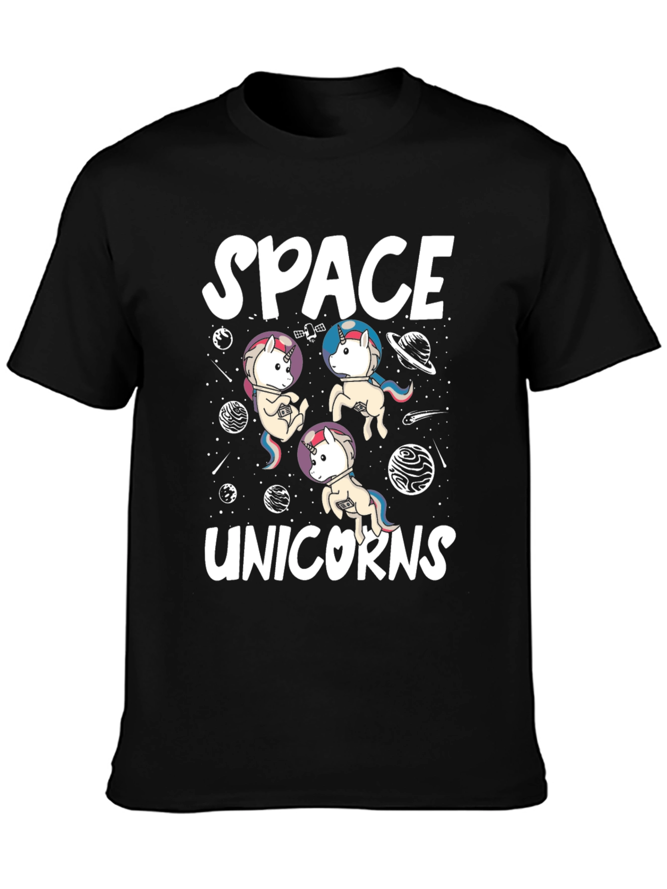 Space Unicorns Black Graphic T-Shirt
