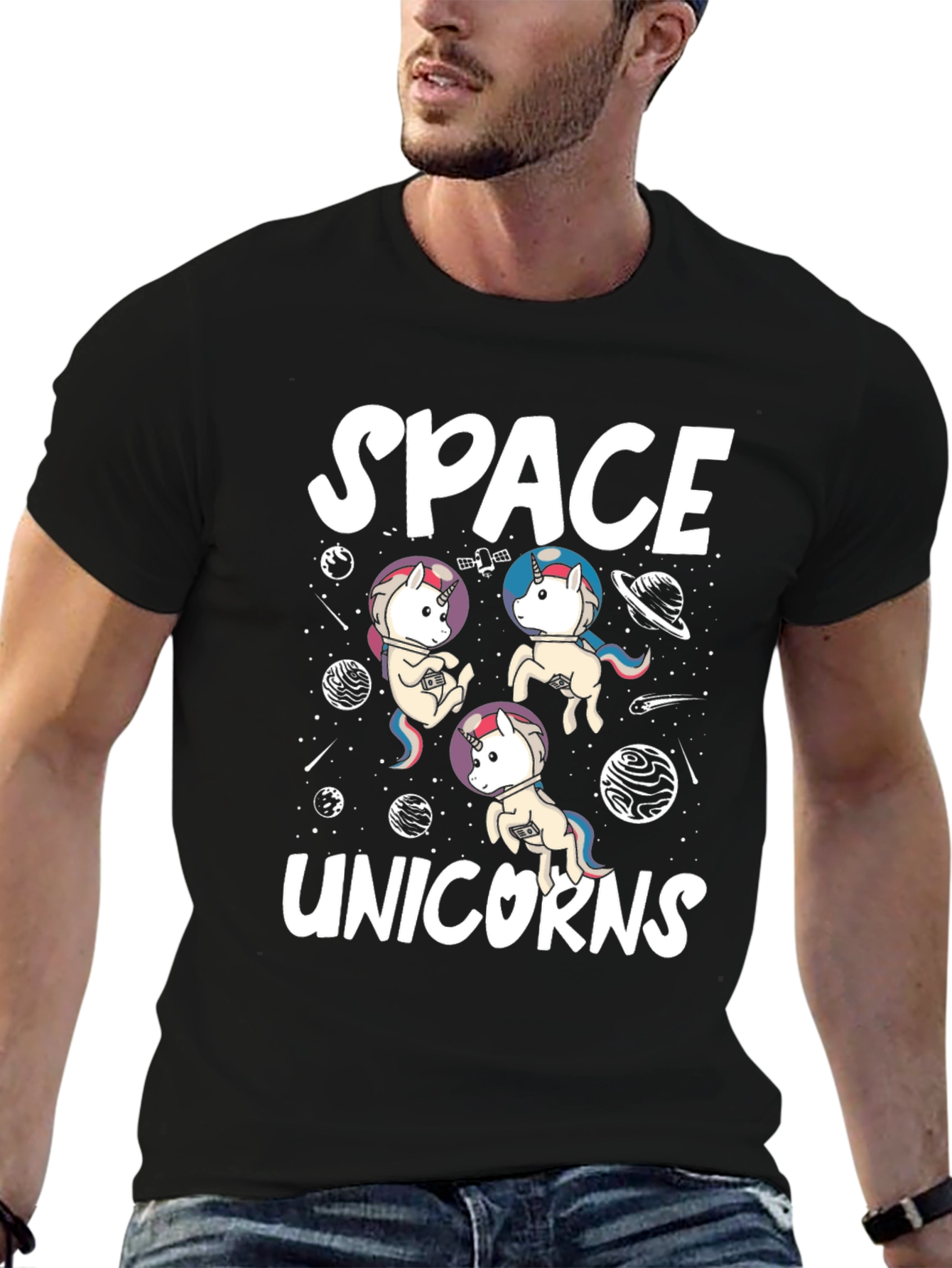 Space Unicorns Black Graphic T-Shirt