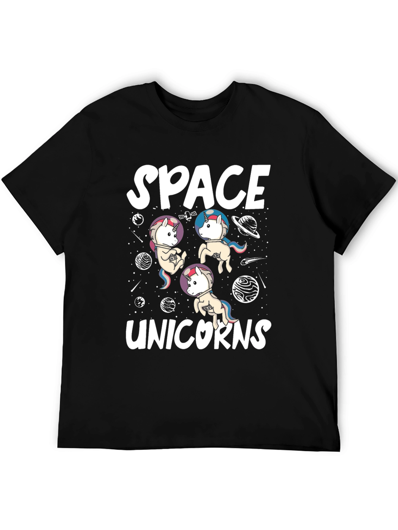 Space Unicorns Black Graphic T-Shirt