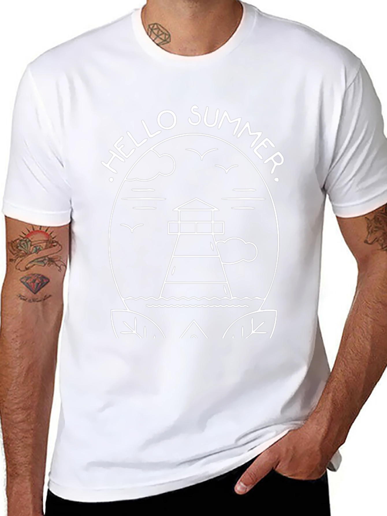 Hello Summer Lighthouse Graphic Tee - Black