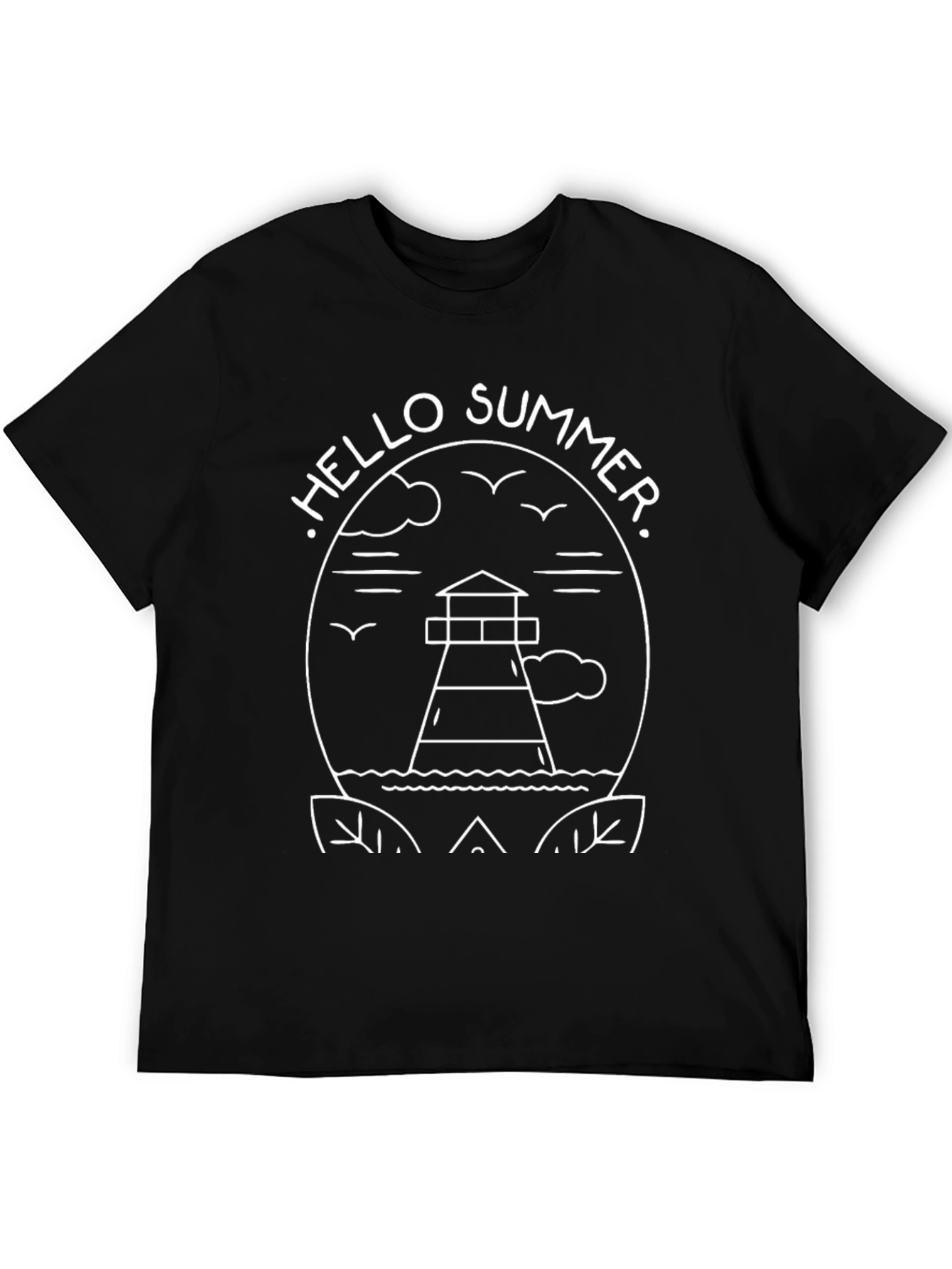 Hello Summer Lighthouse Graphic Tee - Black