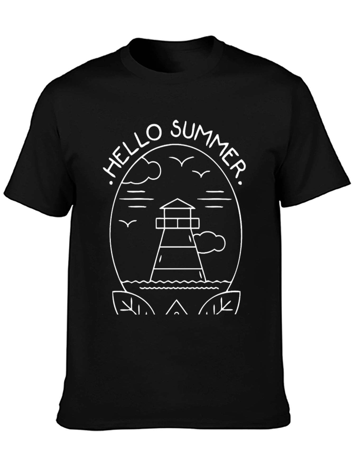 Hello Summer Lighthouse Graphic Tee - Black