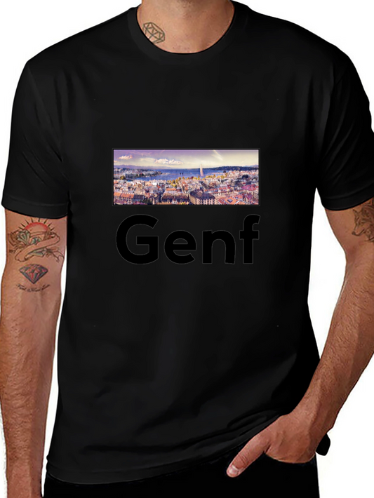 Geneva Skyline Black Tee - Cityscape T-Shirt