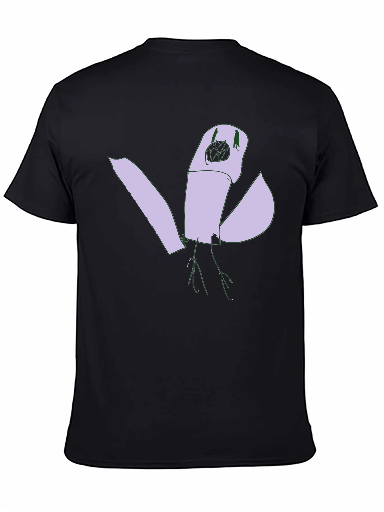 Abstract Bird Graphic Tee - Black Cotton Casual Shirt