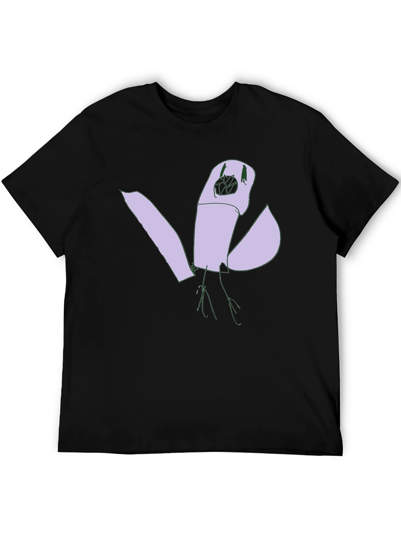 Abstract Bird Graphic Tee - Black Cotton Casual Shirt