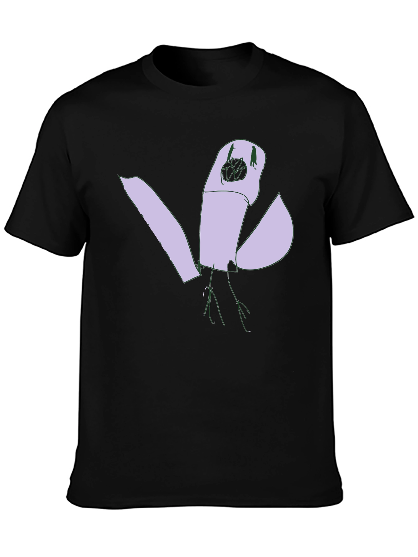 Abstract Bird Graphic Tee - Black Cotton Casual Shirt