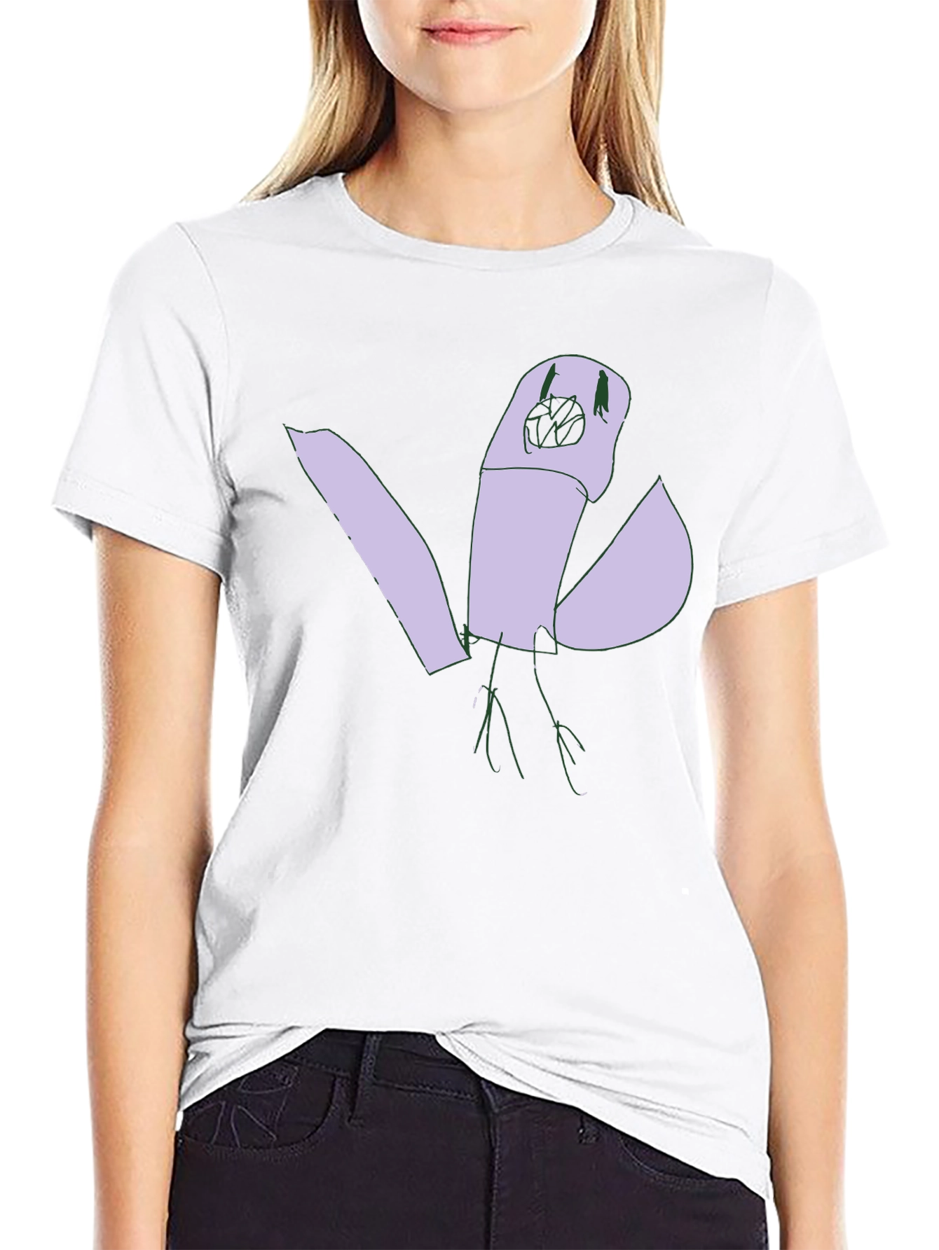 Abstract Bird Graphic Tee - Black Cotton Casual Shirt
