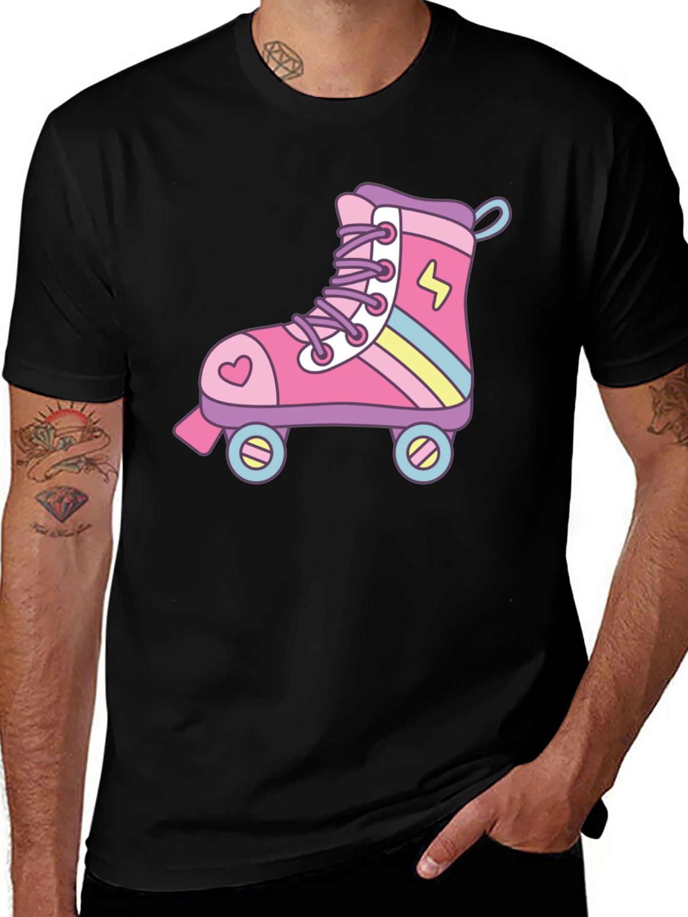 Retro Roller Skate Graphic T-Shirt - Black Cotton Tee