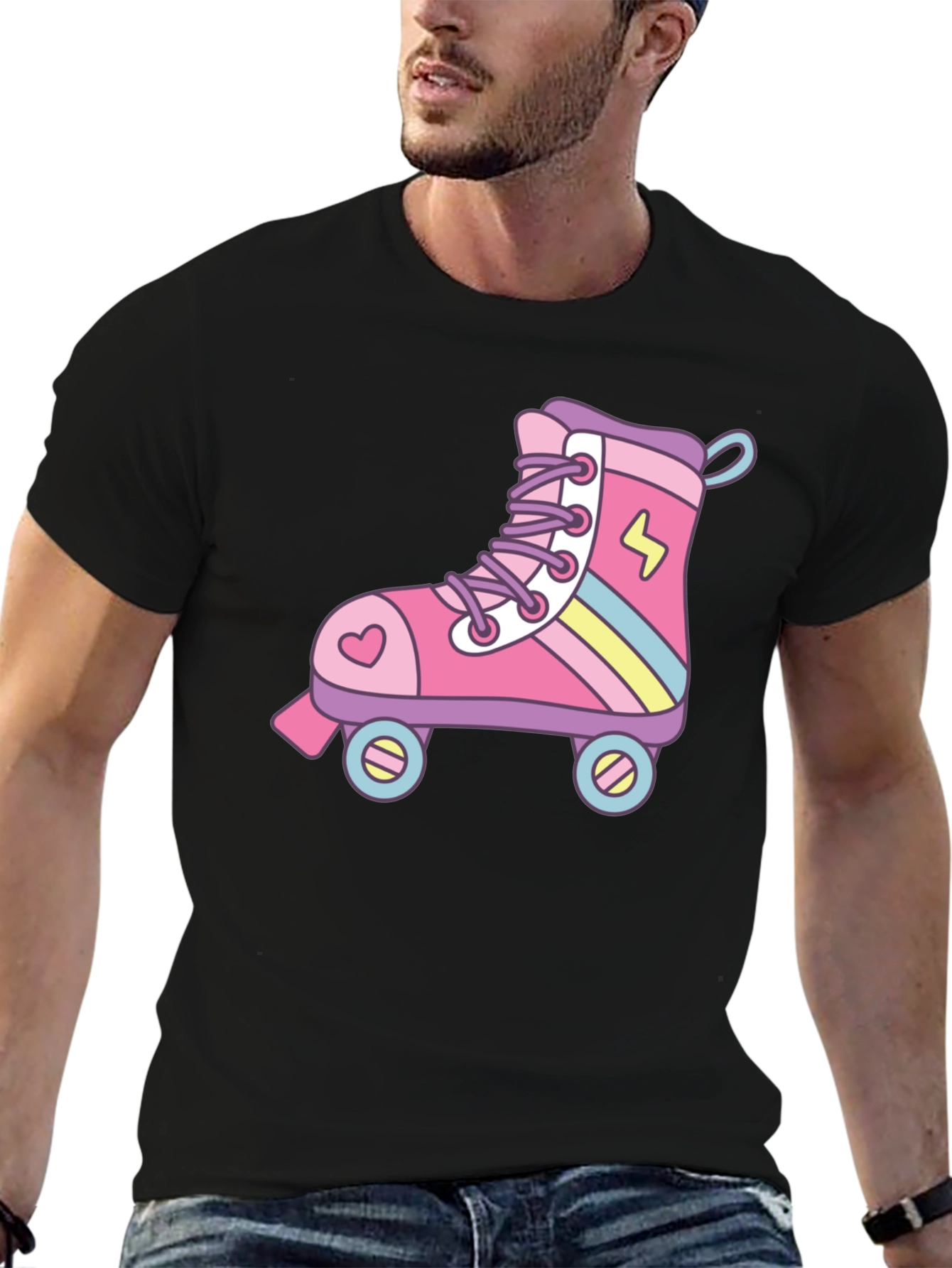 Retro Roller Skate Graphic T-Shirt - Black Cotton Tee