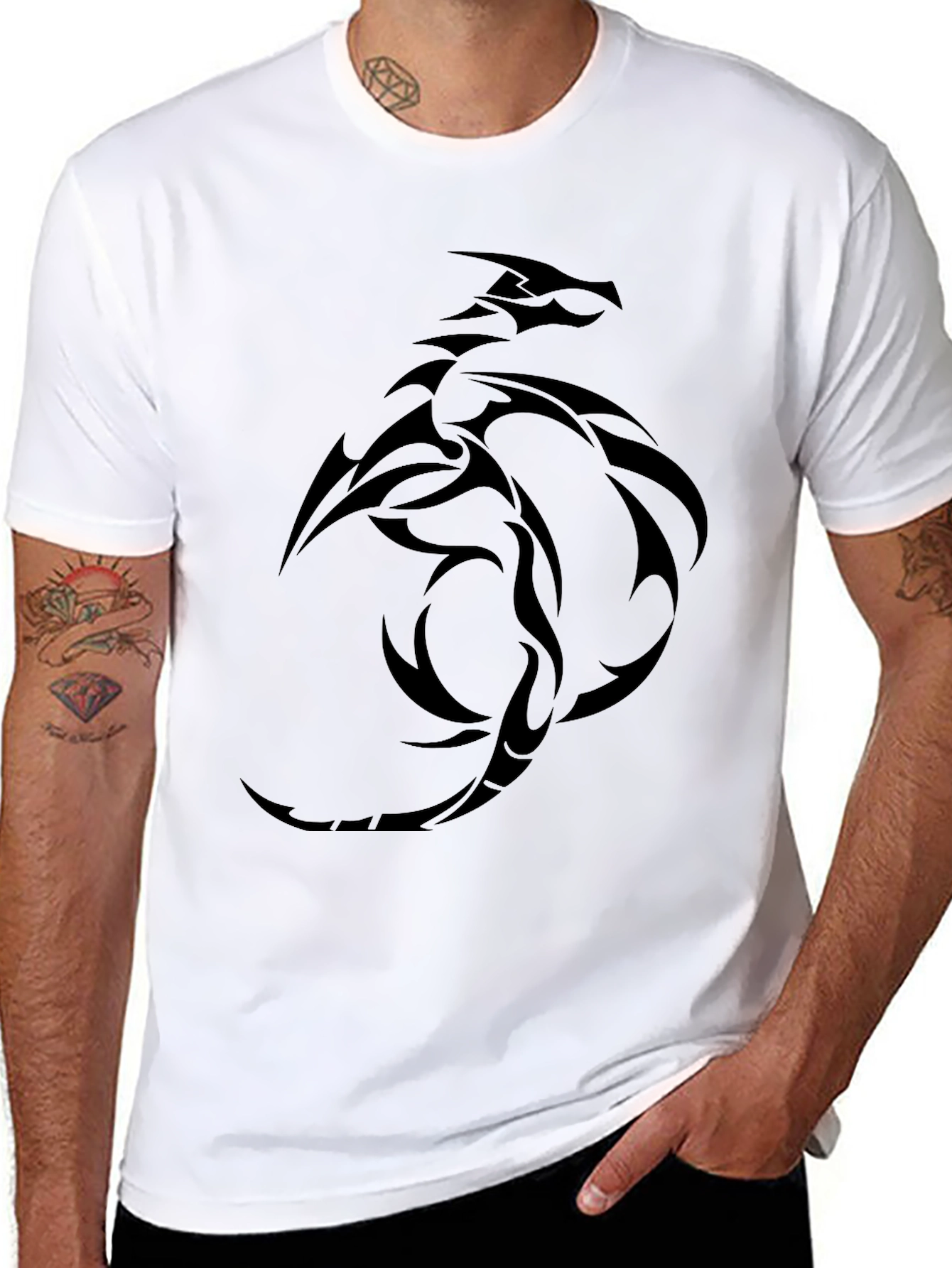 Dragon Tattoo Graphic Tee - Mens Black T-Shirt