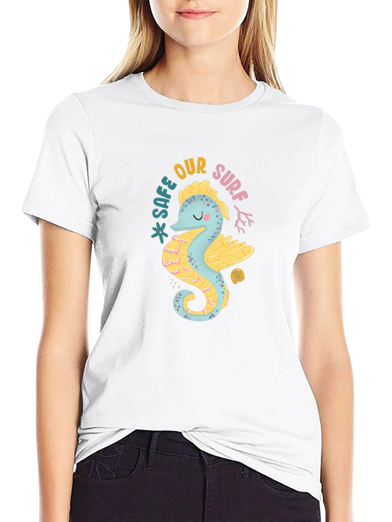 Safe Our Surf Seahorse Graphic Black Tee