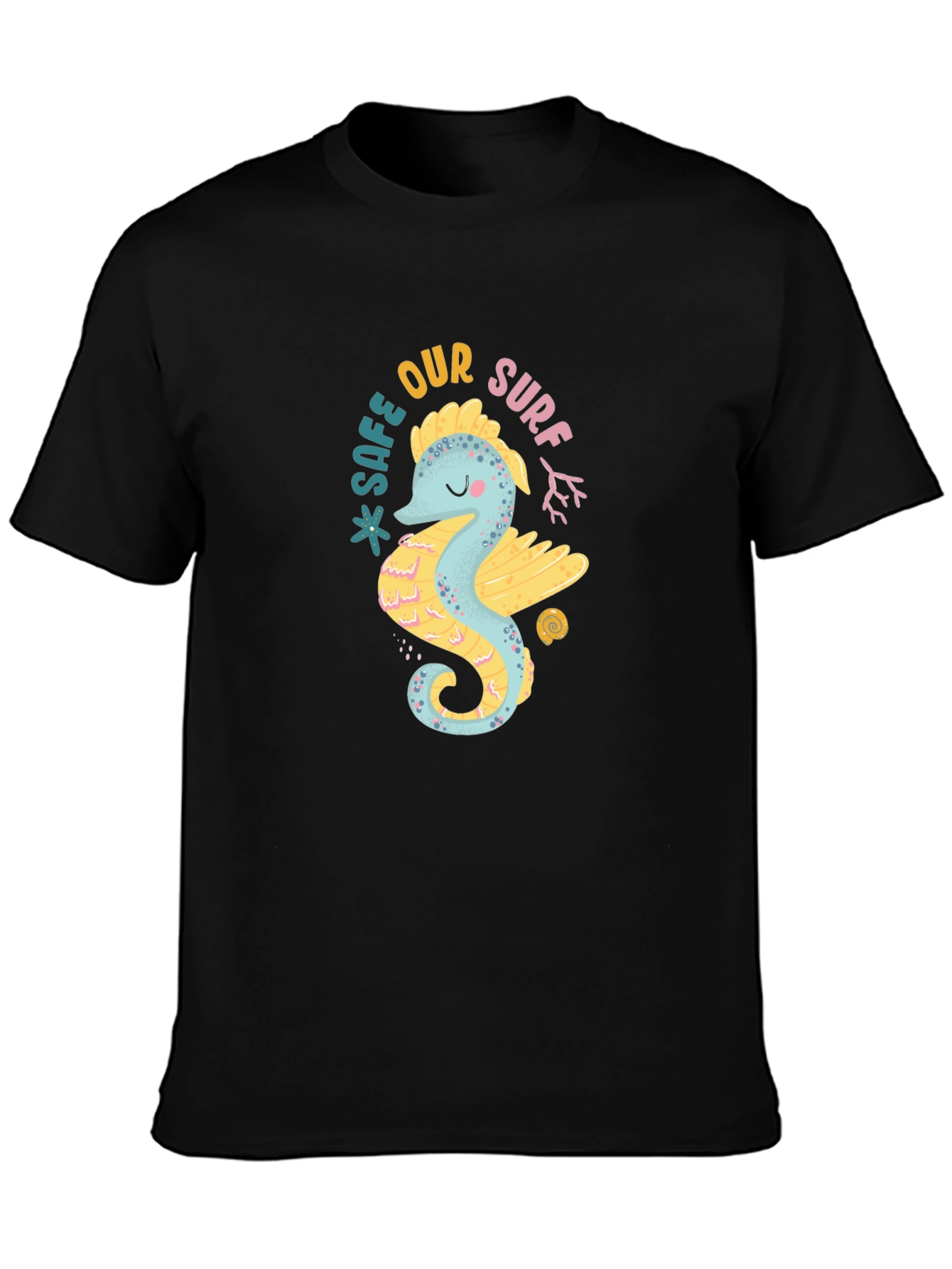 Safe Our Surf Seahorse Graphic Black Tee
