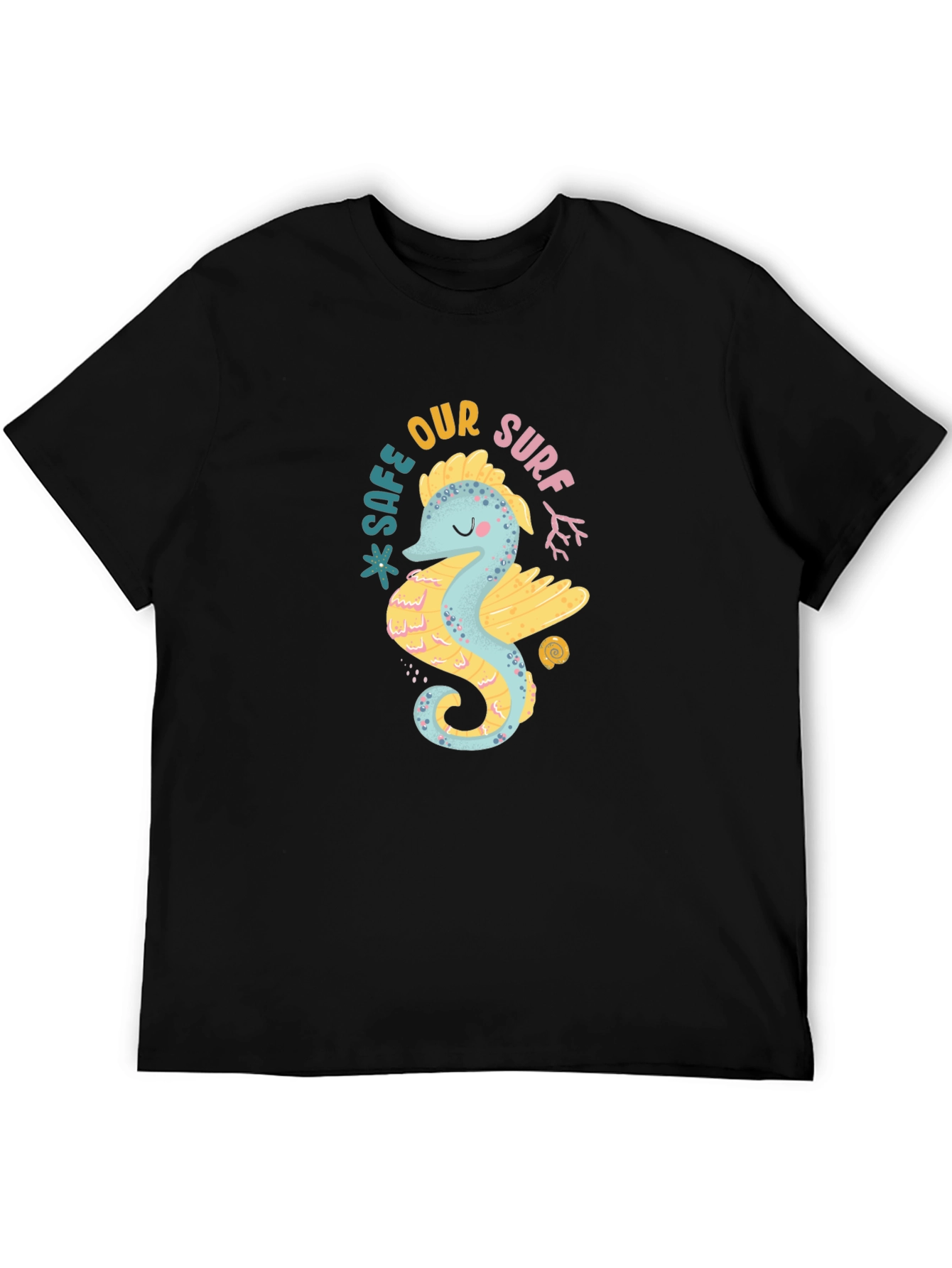Safe Our Surf Seahorse Graphic Black Tee