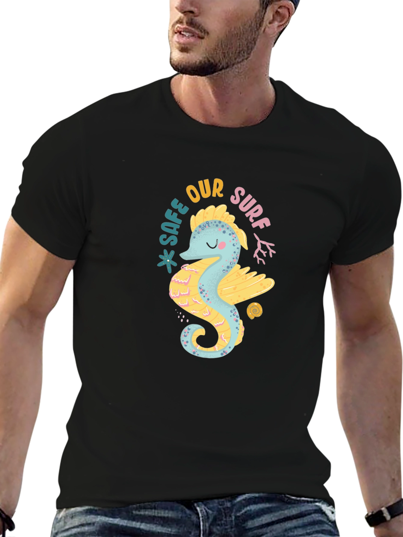 Safe Our Surf Seahorse Graphic Black Tee