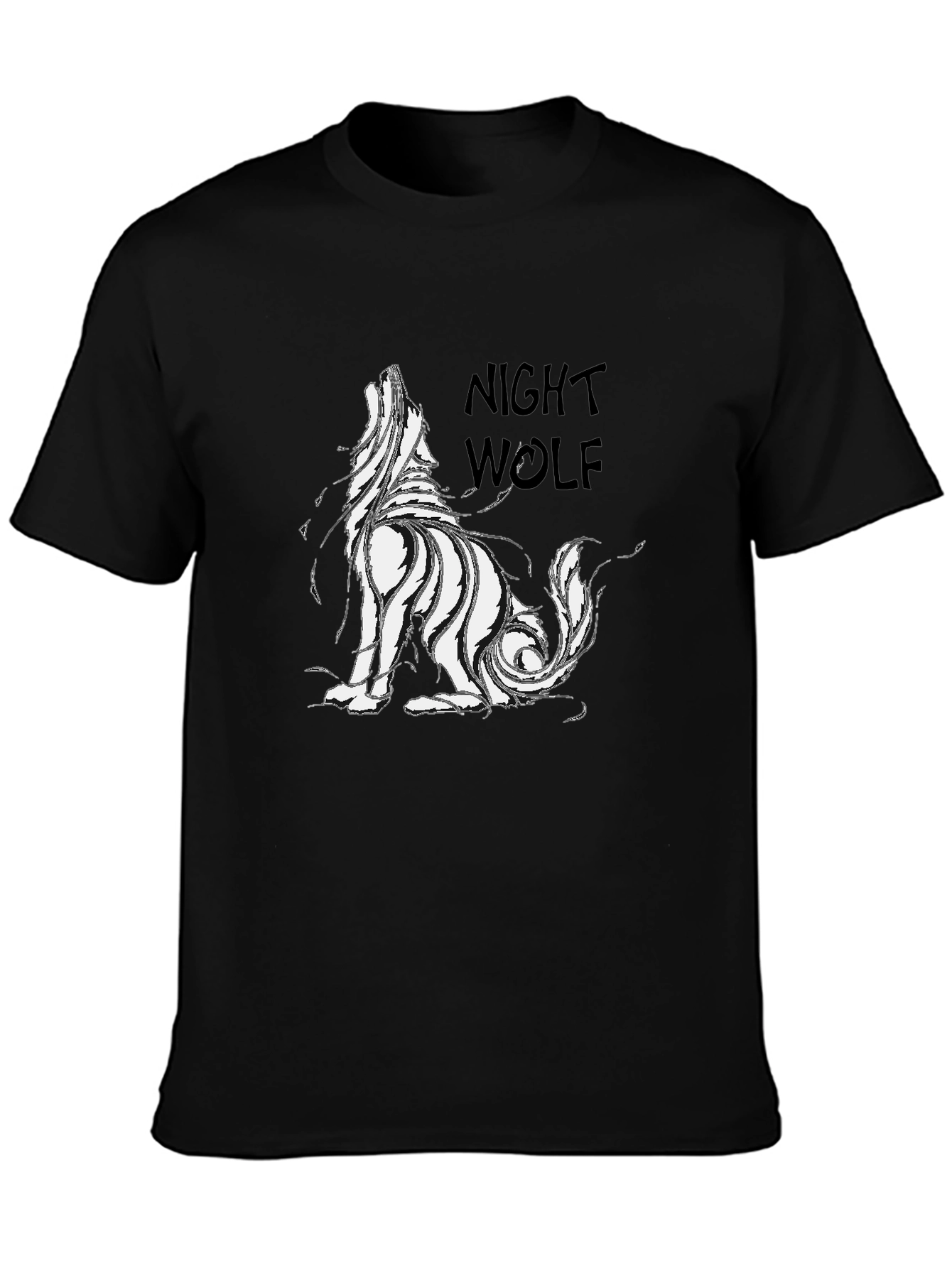 Night Wolf Graphic Print Black T-Shirt